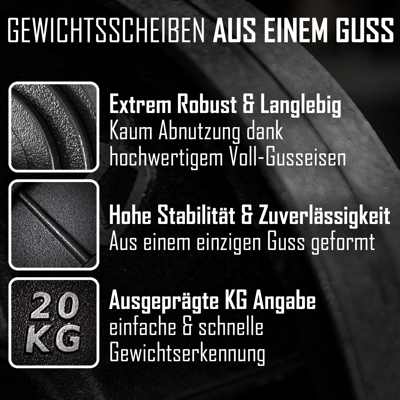 Strength Shop Hantelscheiben 50mm Loch-Ø (1.25kg - 25kg), Hantelscheiben Gusseisen mit Griffkante, Robuste Gewichtsscheiben mit sehr hoher Gewichtsgenauigkeit, ideal für Langhantel, SZ- Stange & Co.