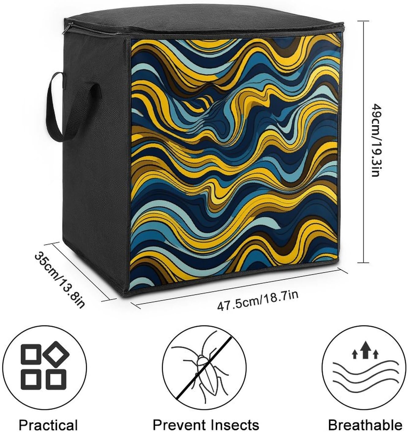 Portable Quilt Storage Bag,Wave Pattern Printed Foldable Wardrobe Storage Box Foldable Storage Bag with Lids And Handle Large Clothing Storage Bag for Comforters Clothes Blankets Pillows