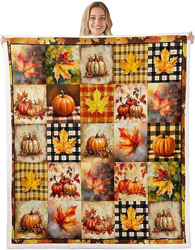 Miniatura 20 de Fall Sunflowers Throw Blanket,Thanksgiving Day Pumpinks Bed Plush Blanket for Living Room Decor,Rustic Geometric Grids Couch Bed Sofa Soft Cozy Kids