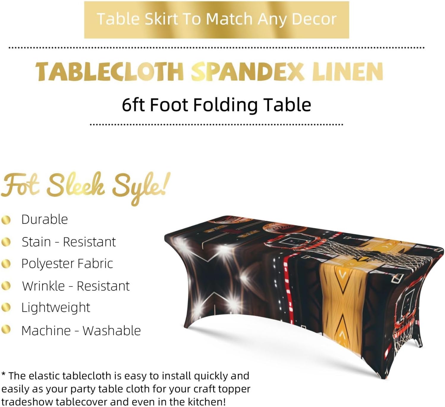 Basketball Print Table Cover Rectangular Tablecloth for 6-Foot Tables for Wedding Banquets Outdoor
