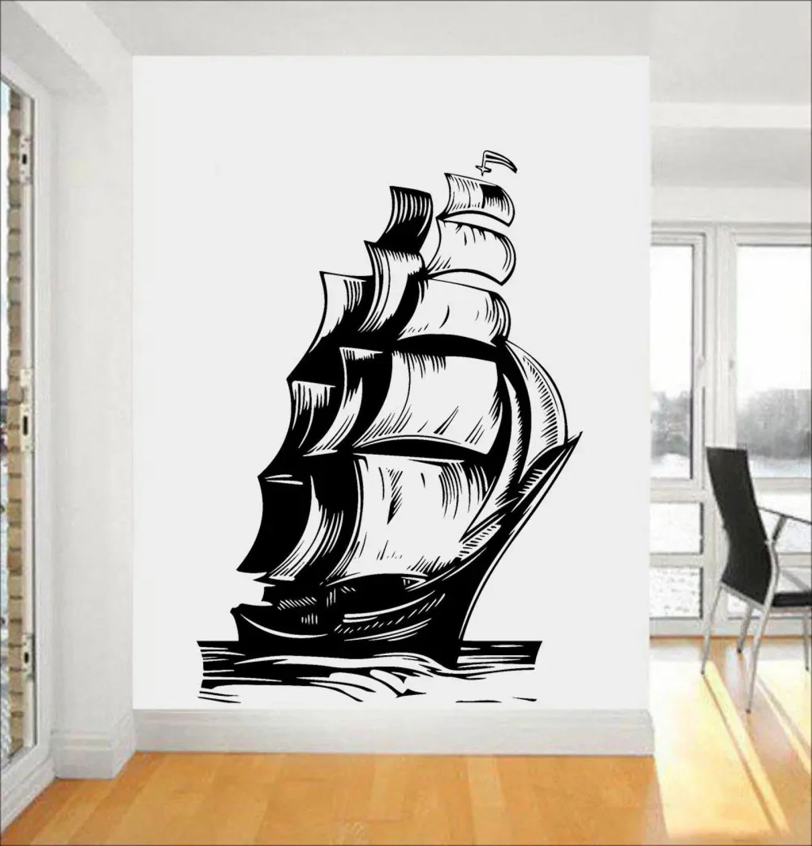 Ocean Vintage Boat Sailing Wall Sticker Sail Ocean Wave Vinyl Sticker Living Room Interior Mural Art