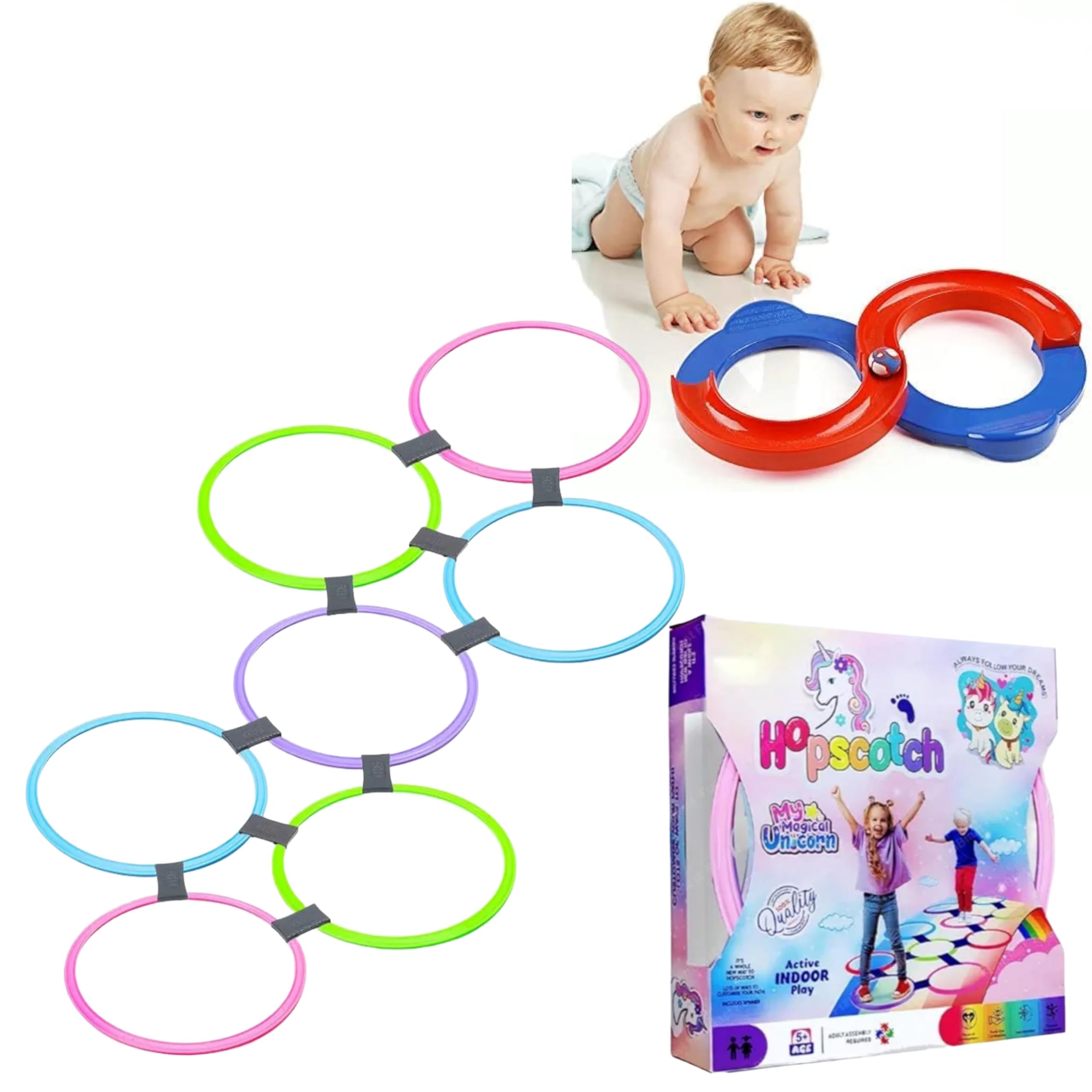 Hopscotch Floor Game and Infinite Loop Toy for Kids Combo Pack