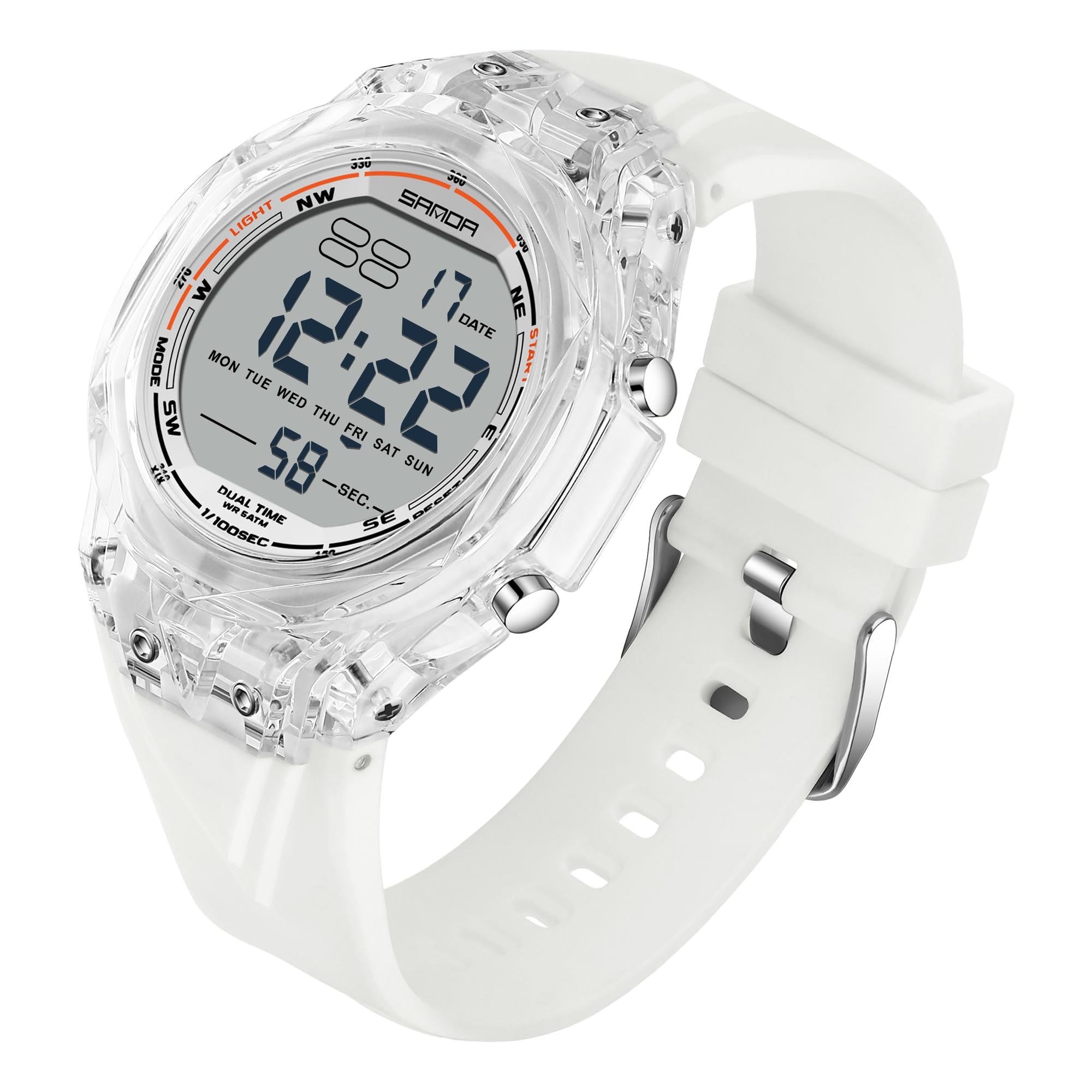 Orologio da polso da uomo, trasparente, militare, sportivo, digitale, impermeabile fino a 50 m, retroilluminazione a LED, cinturino in TPU, calendario con data, orologio da polso casual
