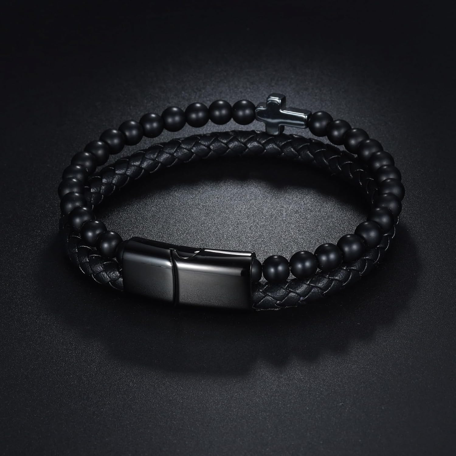 Mens Leather Cross Bracelets Multi-layer Braided Wristband Religious Christian Bracelet Gift for Men - Image 6
