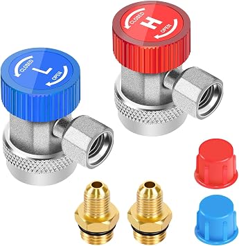 JIFETOR AC R134A Quick Coupler Adapter Kit, HVAC Adjustable High Low Connector Conversion with 1/4 inch SAE Male Flare, Fit for Standard Auto Air Conditioner Manifold Gauge Hose Fittings
