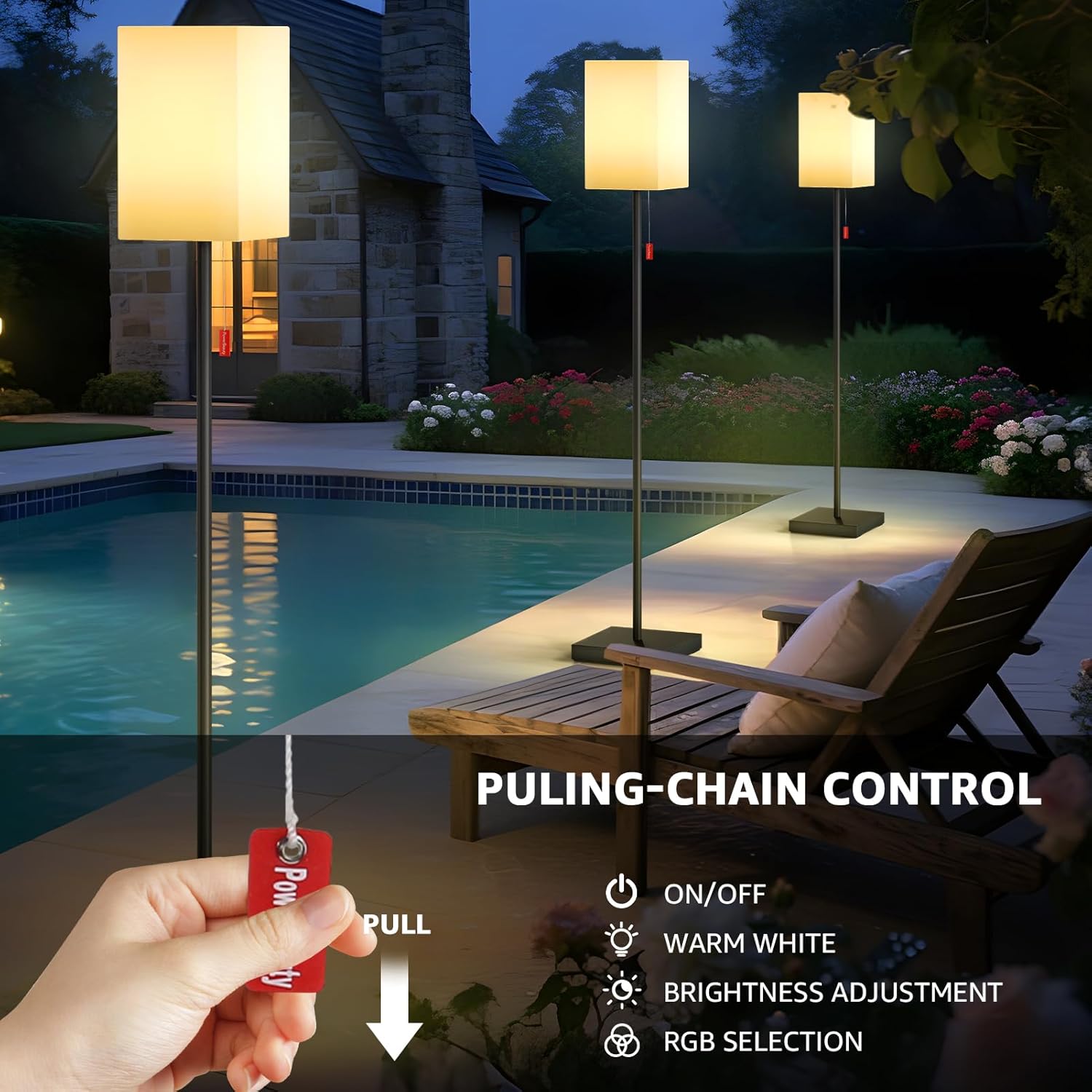 uuffoo Solar Floor Lamp Rechargeable Cordless Outdoor Floor Lamps Warm White & RGB with Remote Light Sensor Auto On/Off for Garden, Yard, Patio Gift for Women, Mom, Grandma (D)