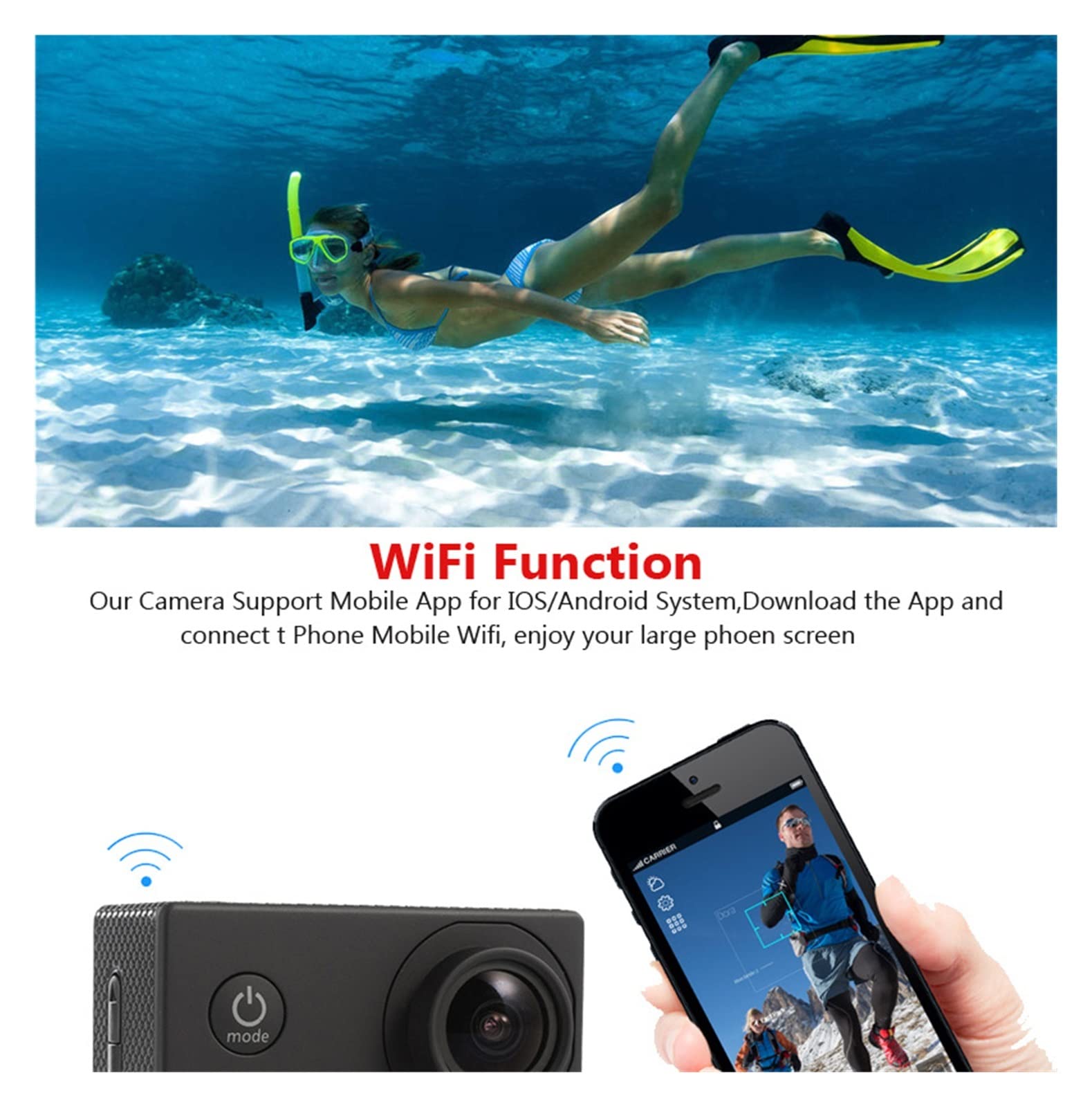 Kamera akcji, Kamera podwodna Ultra HD H9R 12MP 2 cale LCD 30M wodoodporna 170D pilot zdalnego sterowania kask rowerowa kamera wideo Outdoor kamera sportowa Płynna stabilizacja(H9 0ption2,1)