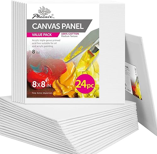 Miniatura 23 de PHOENIX - Juego de 12 paneles de lienzo de algodón con triple imprimación para pintura al óleo y acrílica Blanco