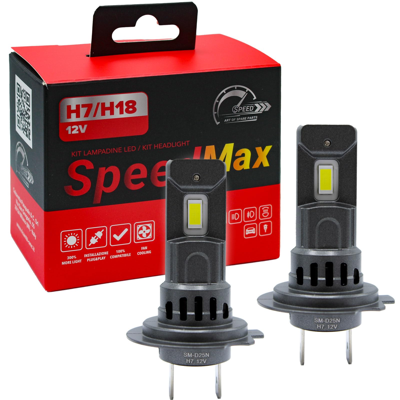SpeedMax Lampadine Led con ventola per auto e moto H7 H18 6500K Plug & Play per Fari a Parabola +300% OFF ROAD