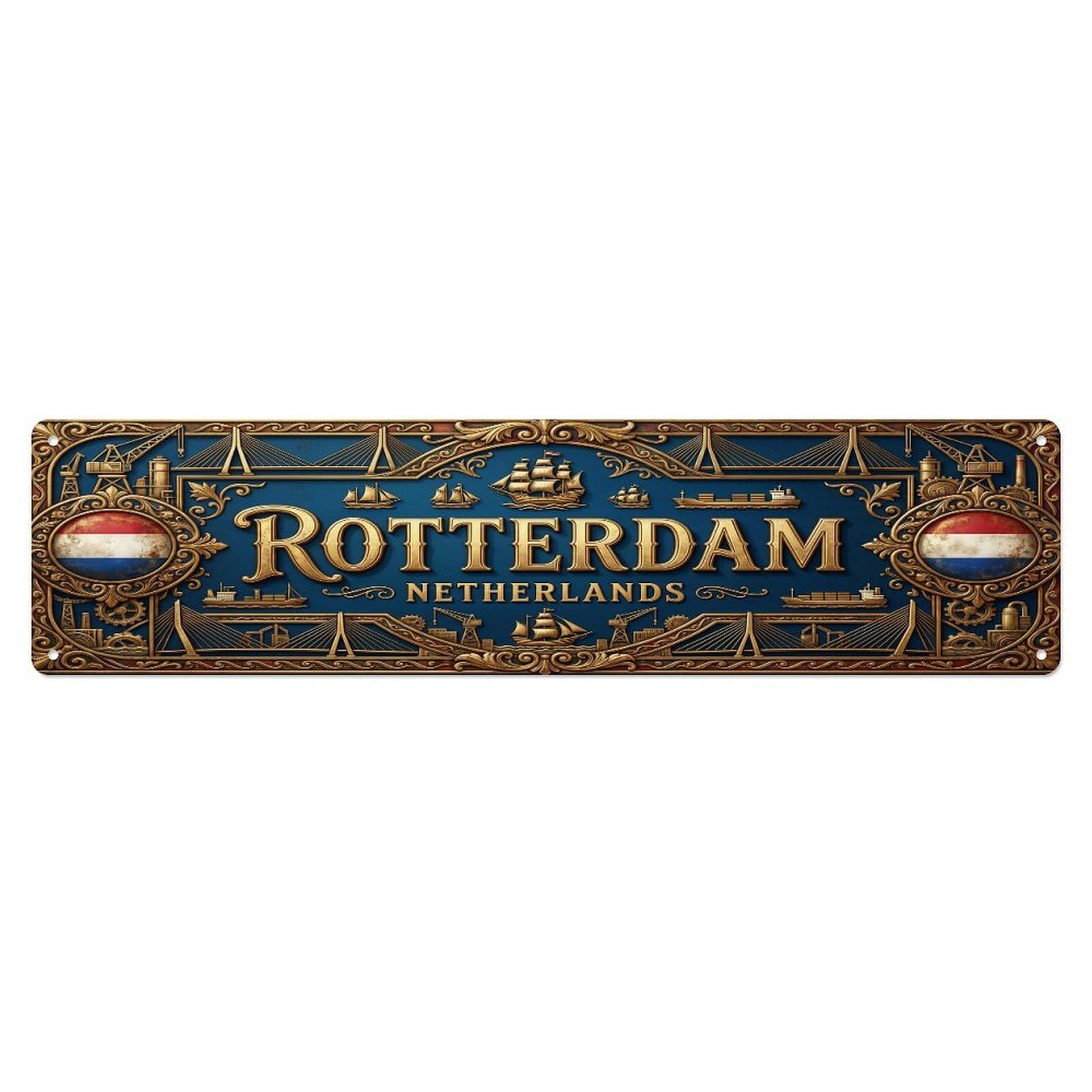 Cmhok Vintage Style Vintage Rotterdam Netherlands Flag Pattern Metal Tin Sign Wall Decor For Cafe, Club, Garden Metal Poster 4X16inch