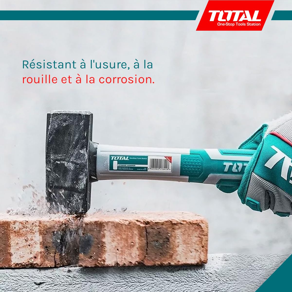 Total Tools - Massette en Acier - 1000 g - Idéal pour la Construction et la Maçonnerie - Haute Résistance aux Chocs - Manche en Fibre Ergonomique - Tête en Acier au Carbone Forgé
