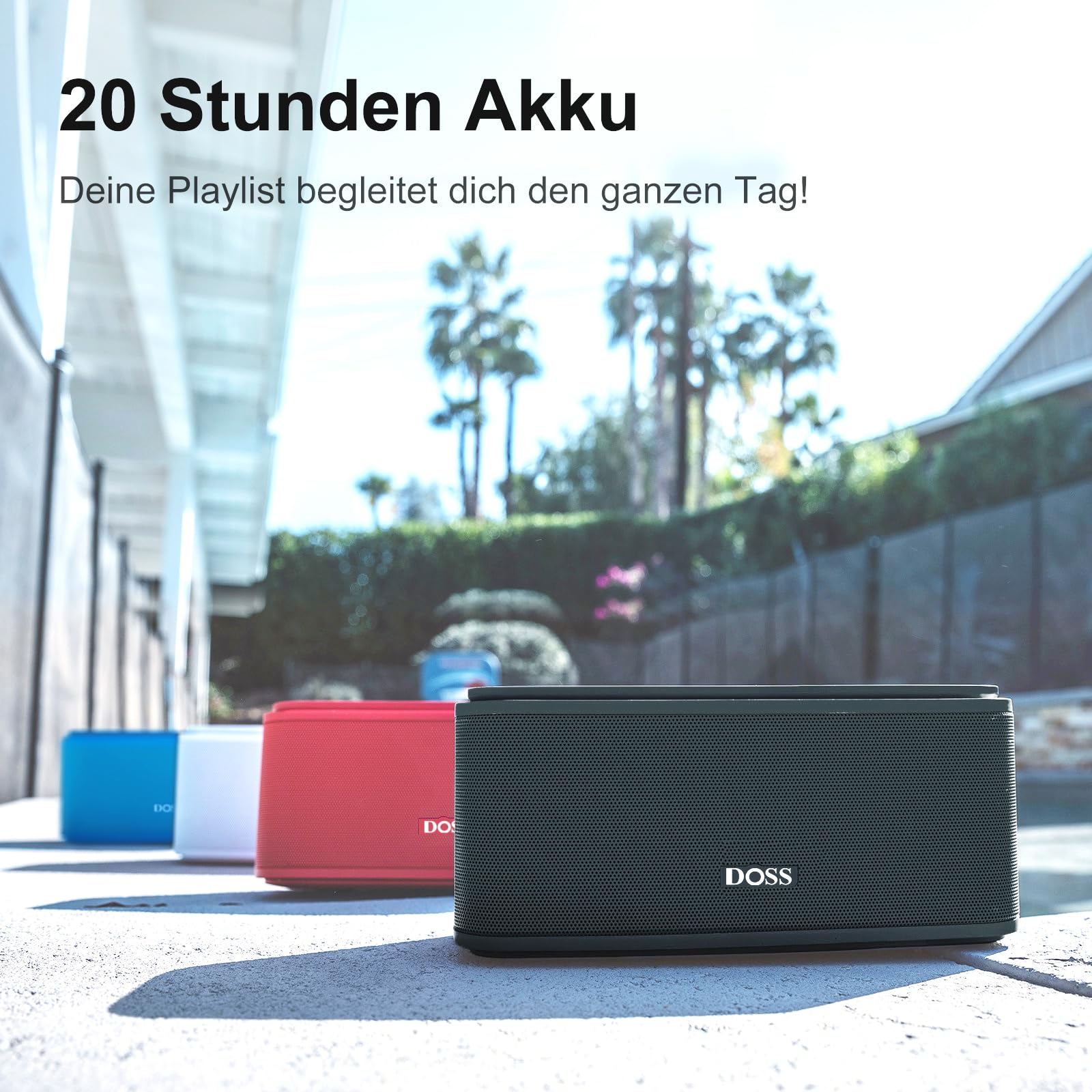 DOSS SoundBox Bluetooth Lautsprecher, Musikbox Bluetooth mit 5.0, Full-Range-Treiber, 20H Spielzeit,Touch Control, IPX5 Wasserdicht, Bluetooth Boxen für Handy, zuhause, Garten, Reise - Schwarz