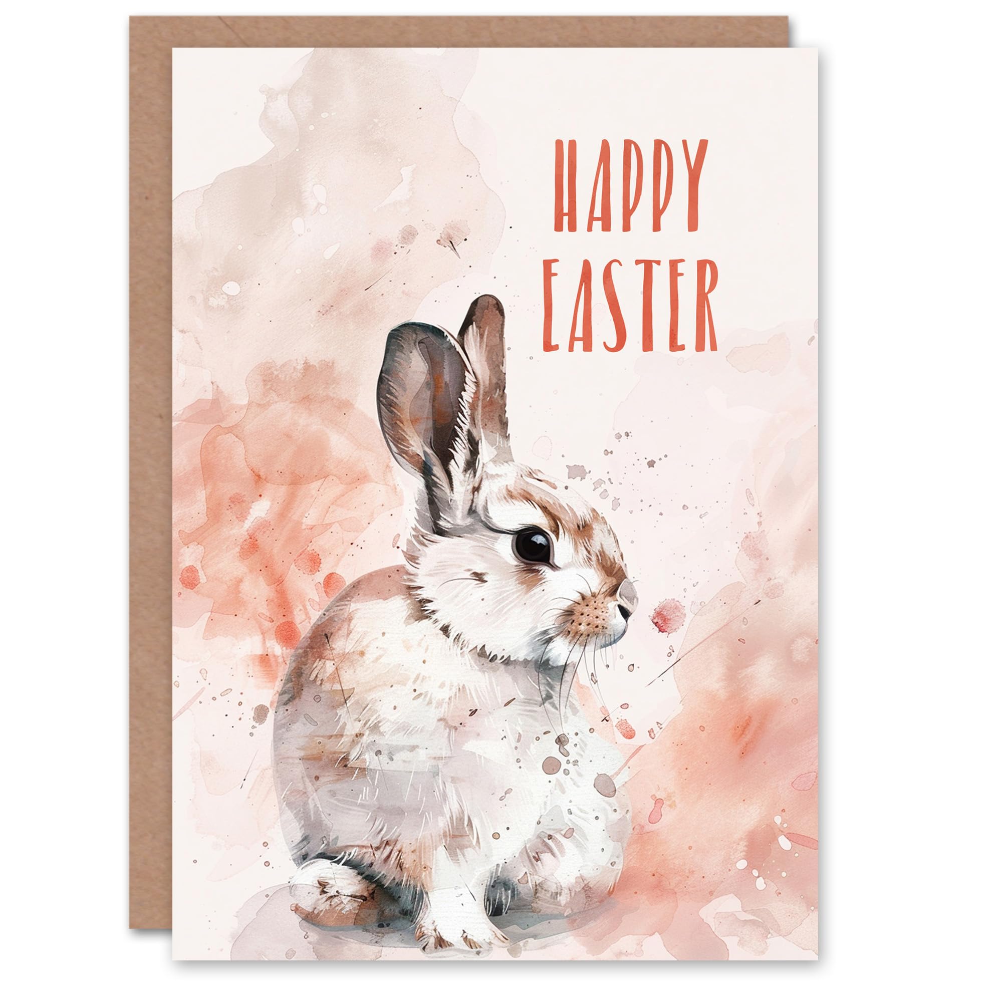 Artery8 Cute Bunny Rabbit Light Pink Watercolour For Her Woman Easter Card