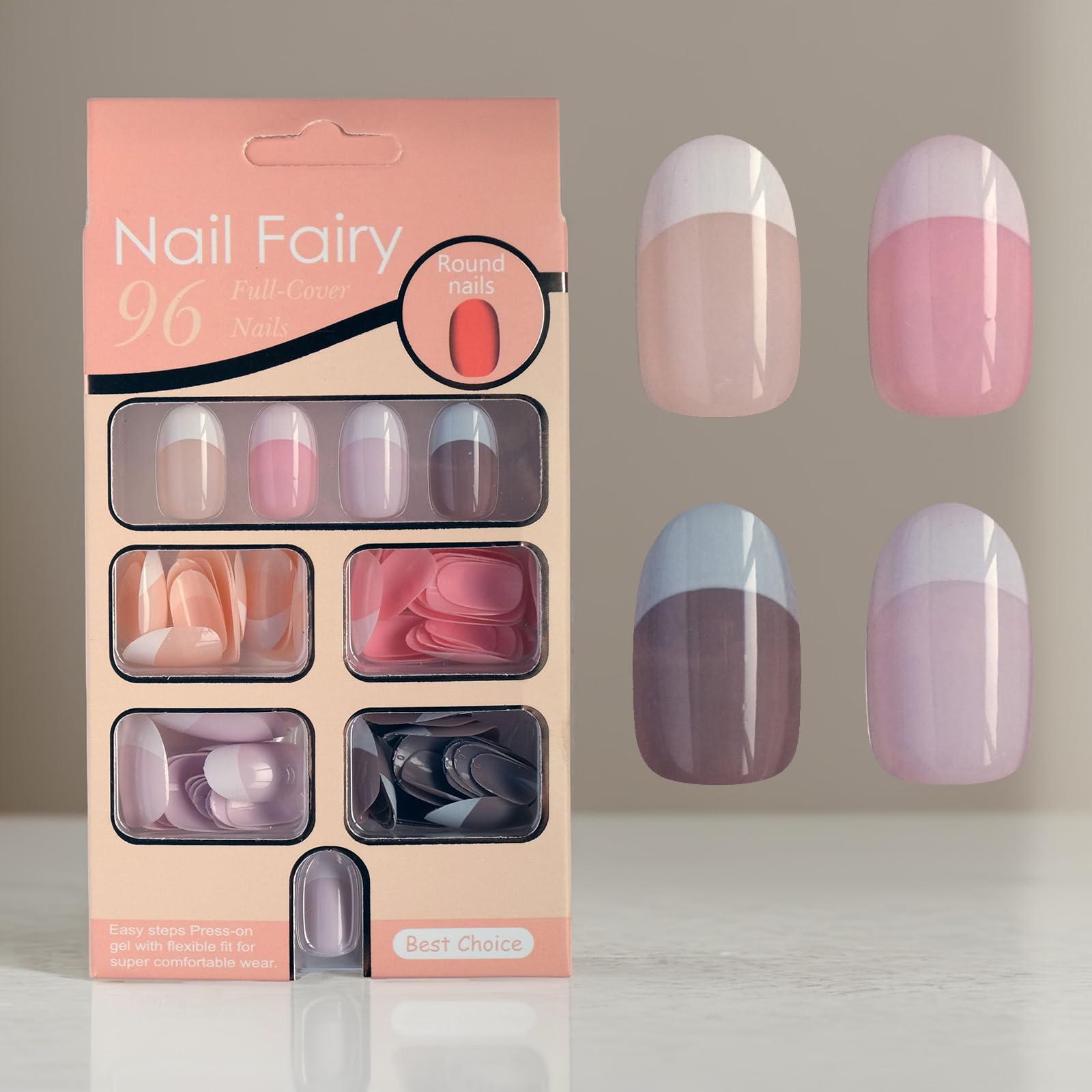 Nail Fairy 96 Pcs Press on French Nails, 4 Colours, With Glue Sheets Artificial Nails Set for Girl Women Model - NQ877-image-18