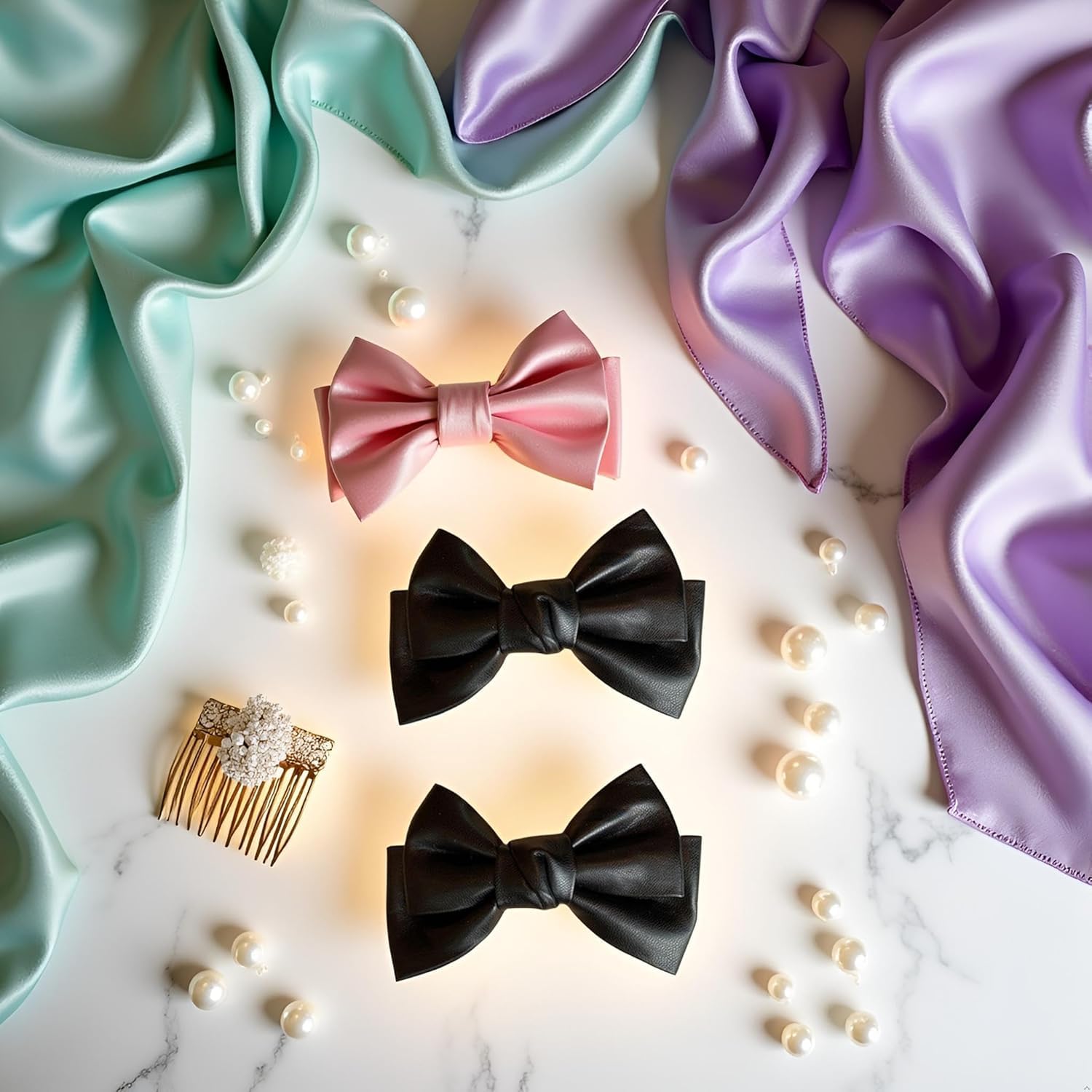 2 fermagli per capelli in pelle ecologica in poliuretano, con fiocco, stile coreano, accessori per capelli per donne e ragazze, accessori per capelli per donne e ragazze, accessori per capelli