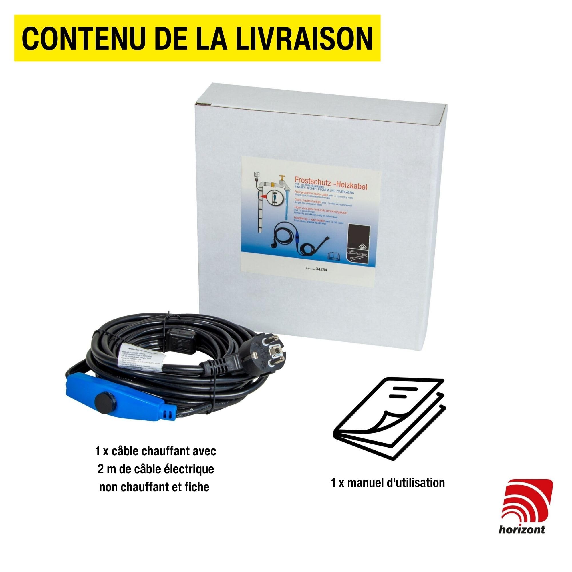 Câble chauffant antigel 36 m 230 V avec thermostat pour conduite d'eau et gouttière