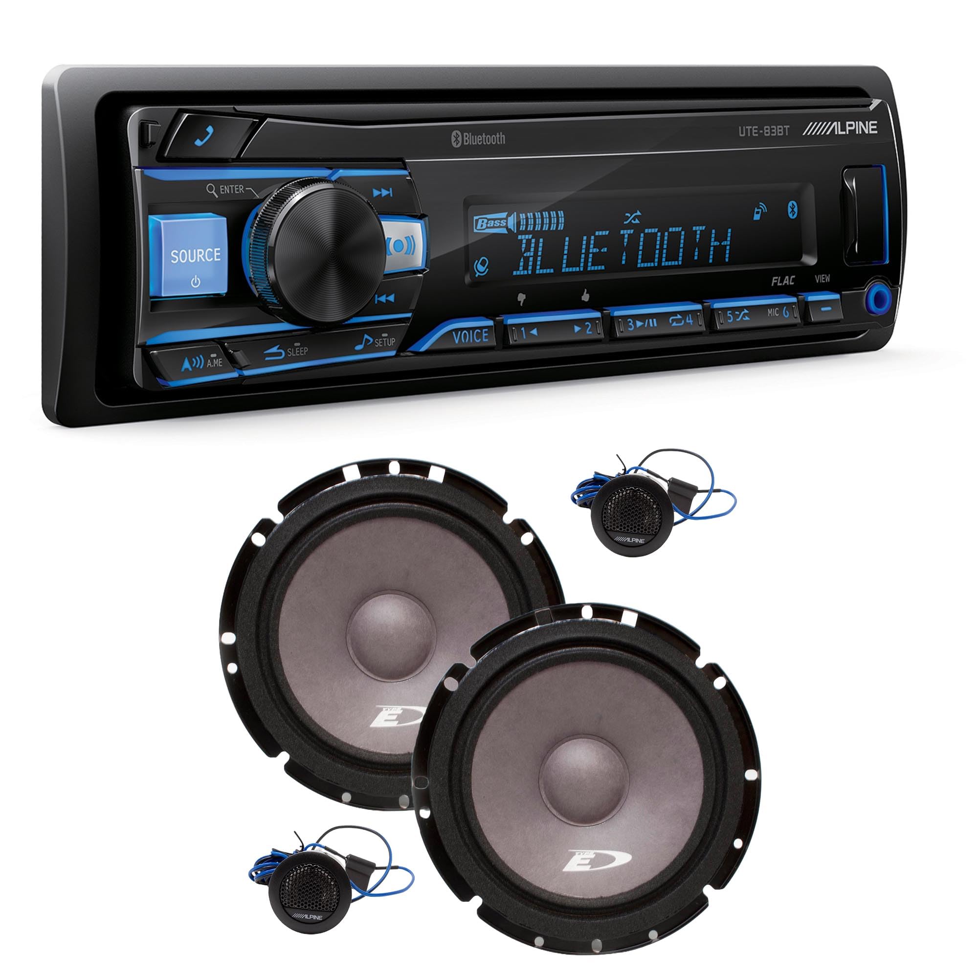 UTE-83BT Receiver with SXE-1751S 6.5in Component Speakers by Alpine – Commercial Grade