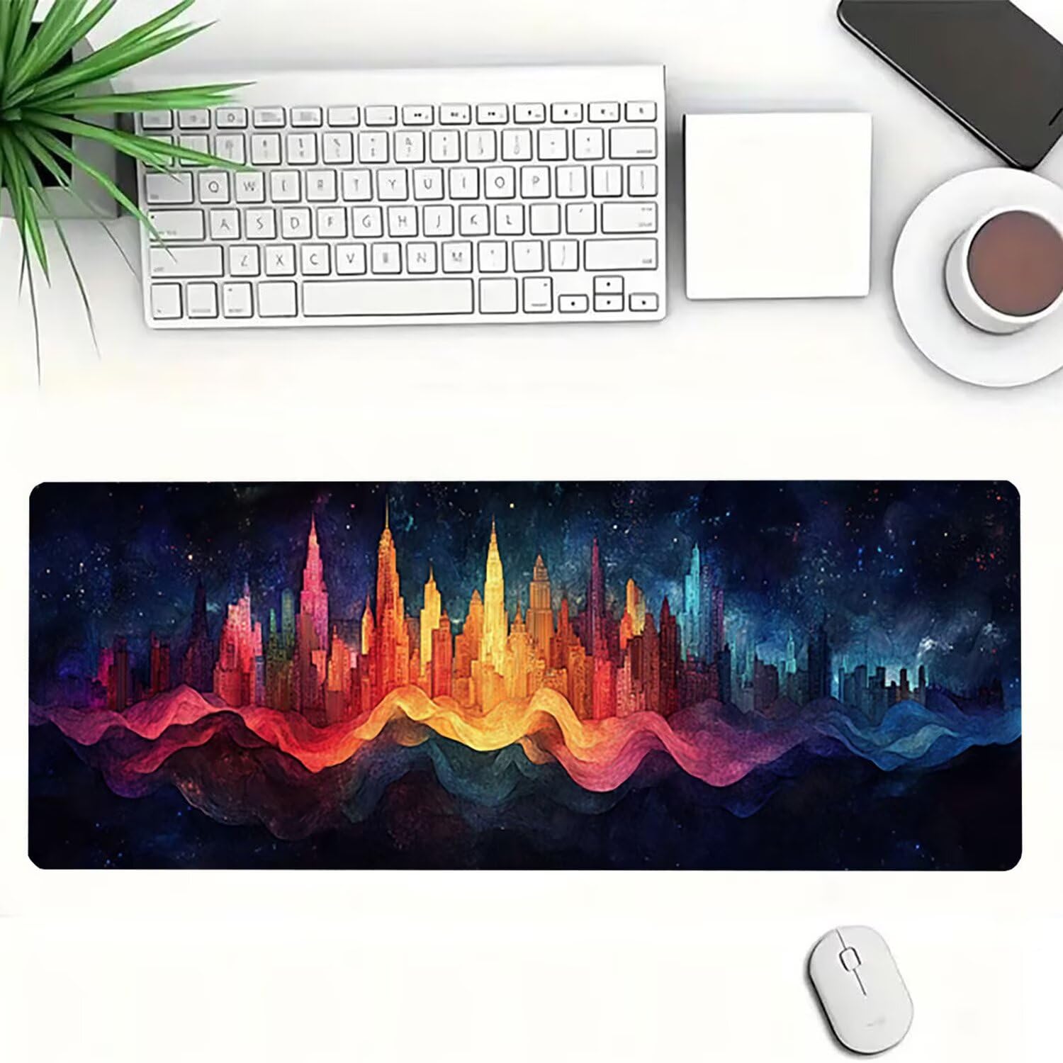Podkładka pod mysz XXL wielokolorowe miasto, podkładka pod mysz XXL - 1400 x 600 x 3 mm - duża podkładka pod mysz do szycia, wodoodporna i antypoślizgowa, do PC, laptopa - poprawia dokładność i