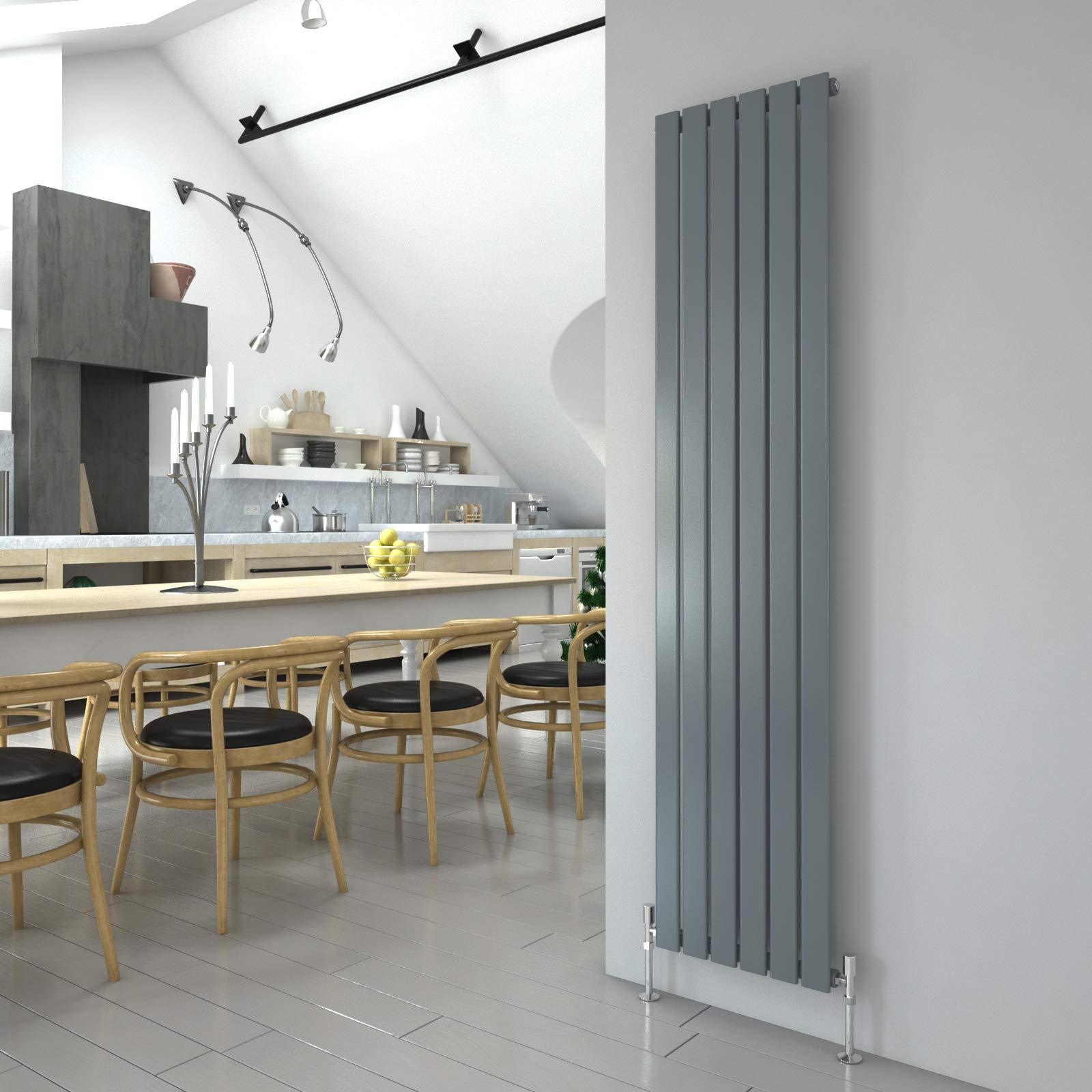 Byb Anthracite Vertical Radiator 1800X408mm Single Flat Panel Designer Radiator Interior Design