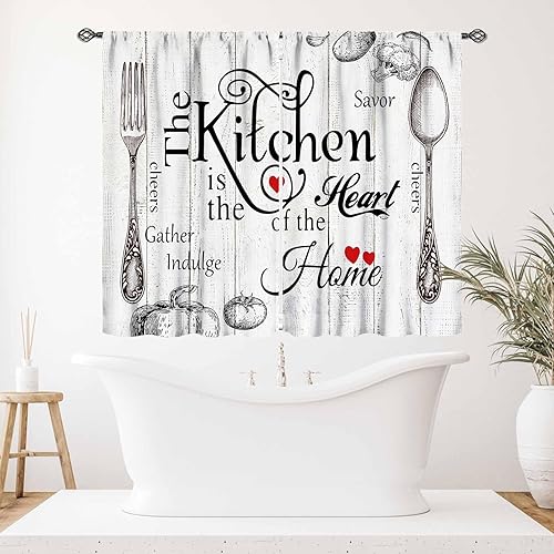 Miniatura 5 de Cortinas rústicas de cocina, cuchara de tenedor retro, tablón de madera, granja, tema de cocina, citas divertidas, tratamiento de ventana para