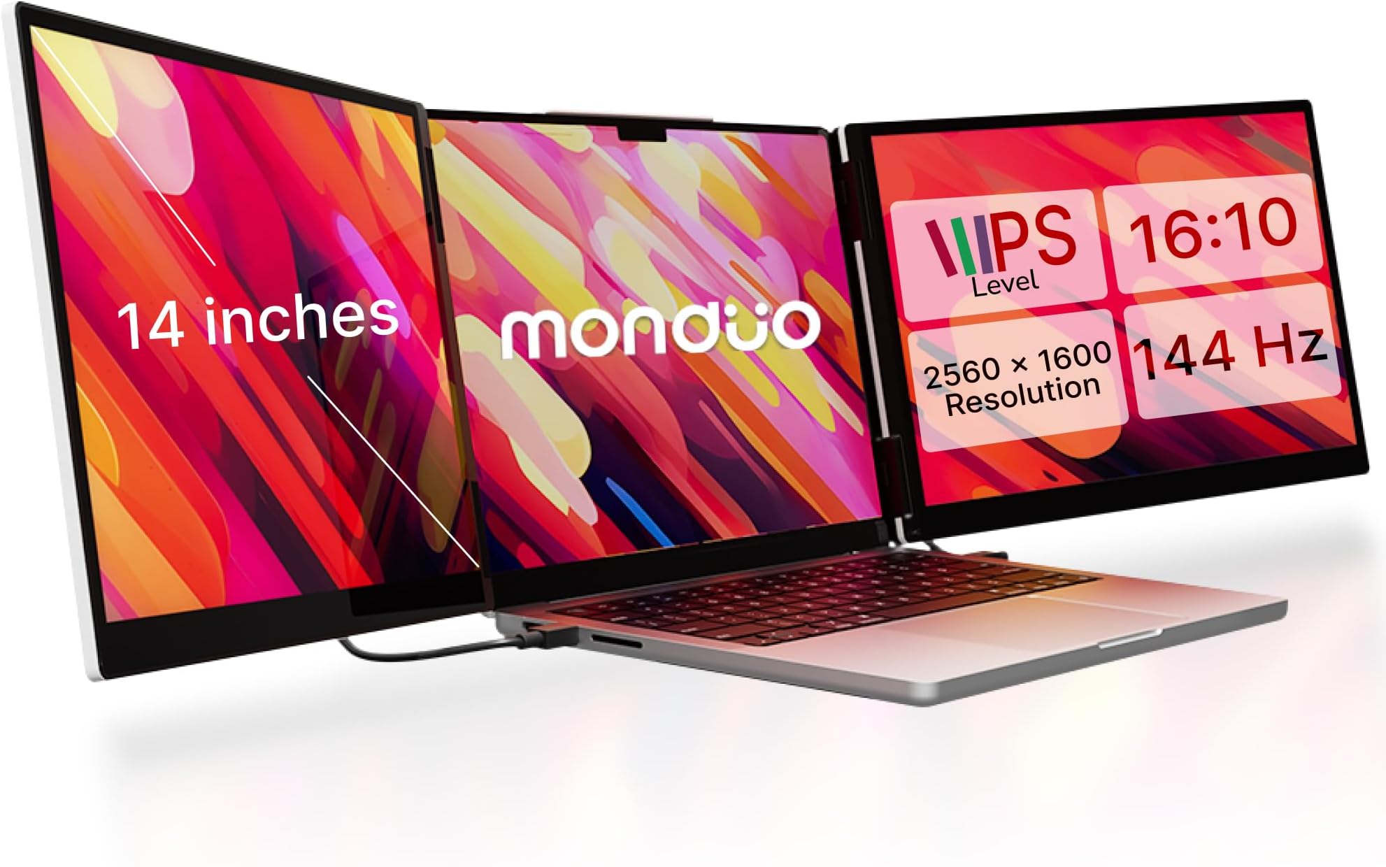 14" Pro Triple Laptop Glass Screen Extender, Dual 14" 2k Portable Monitors, 144Hz, 100% DCI-P3, 500 Nits, Aluminum Finish for 14" MacBook Pro & Windows, for Gaming, Creators, & Professional