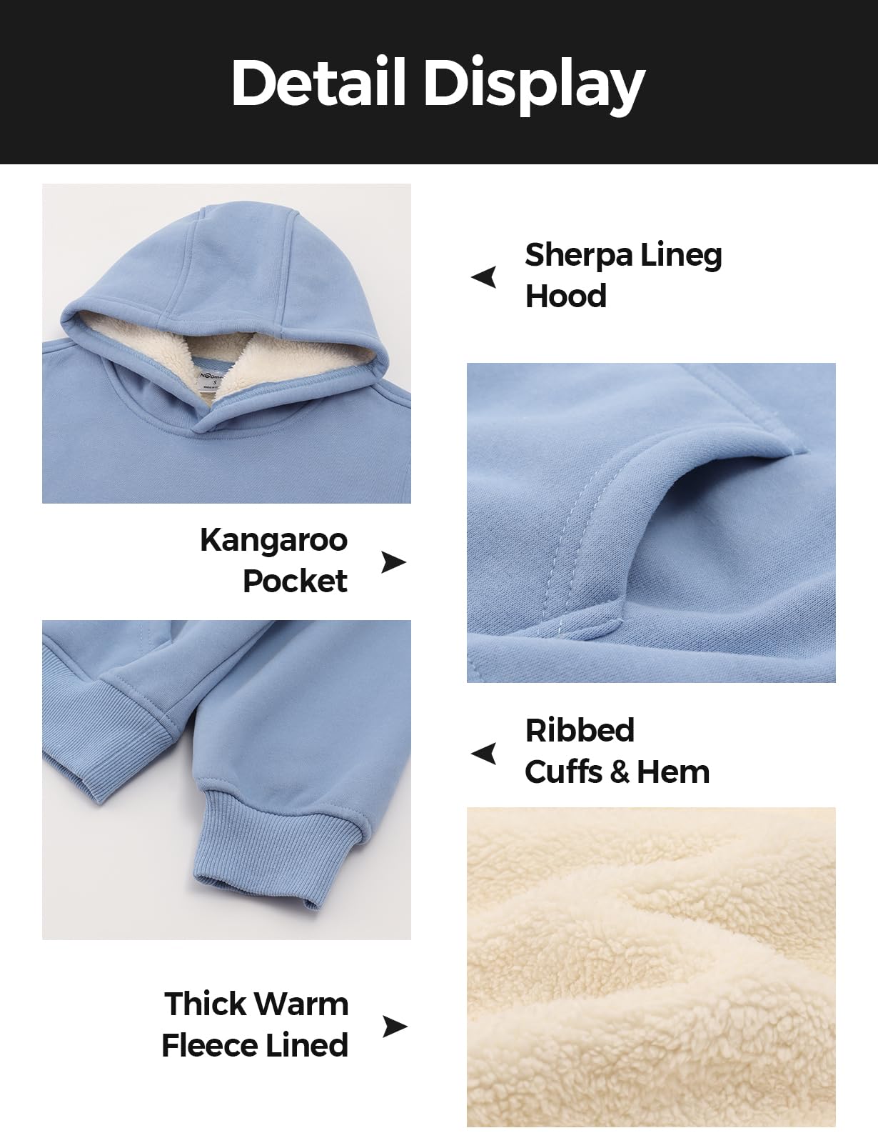 Noomelfish Warmer Fleece-Hoodie für Mädchen, Sherpa-Futter, Winterpullover mit Kapuze (5–12 Jahre)