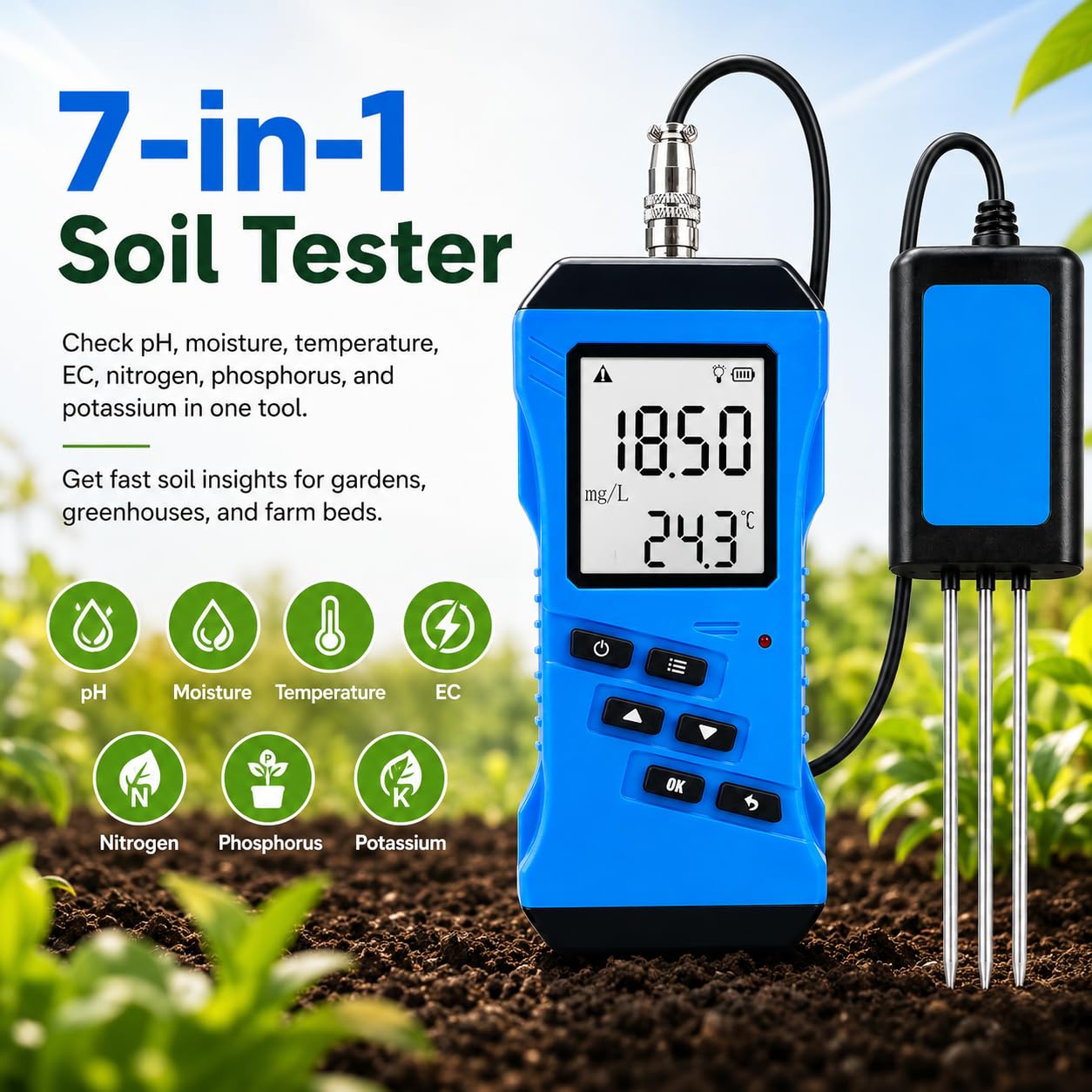 Tester del terreno 7‑in‑1, intervallo di temperatura da -40 ℃ a 80 ℃