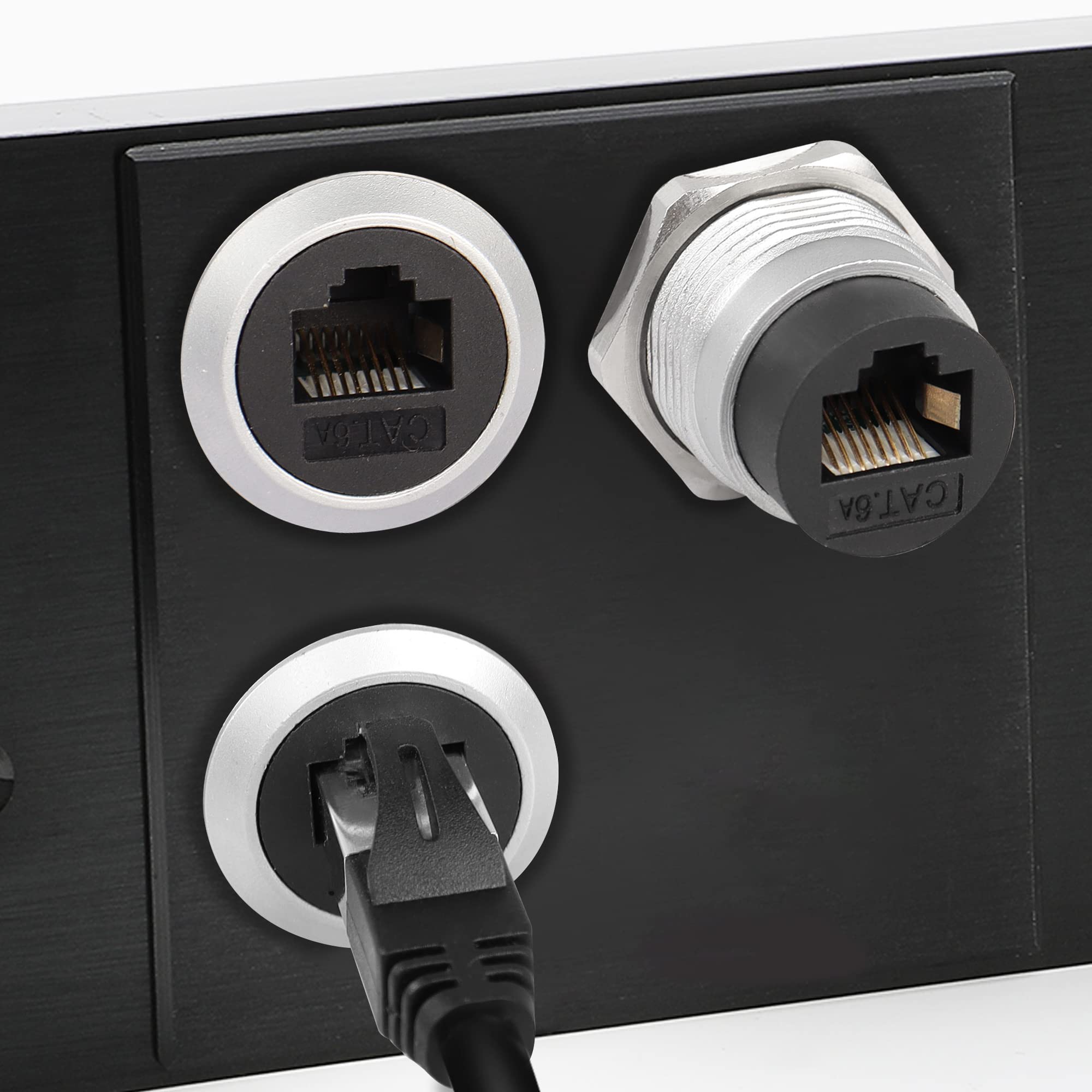 QIANRENON RJ45 Panel Threaded Fixed Mount Coupler Adapter RJ45 8P8C Female To Female Recessed Panel Mount Connector CAT6A Shielded, Anti-loosening - View #2