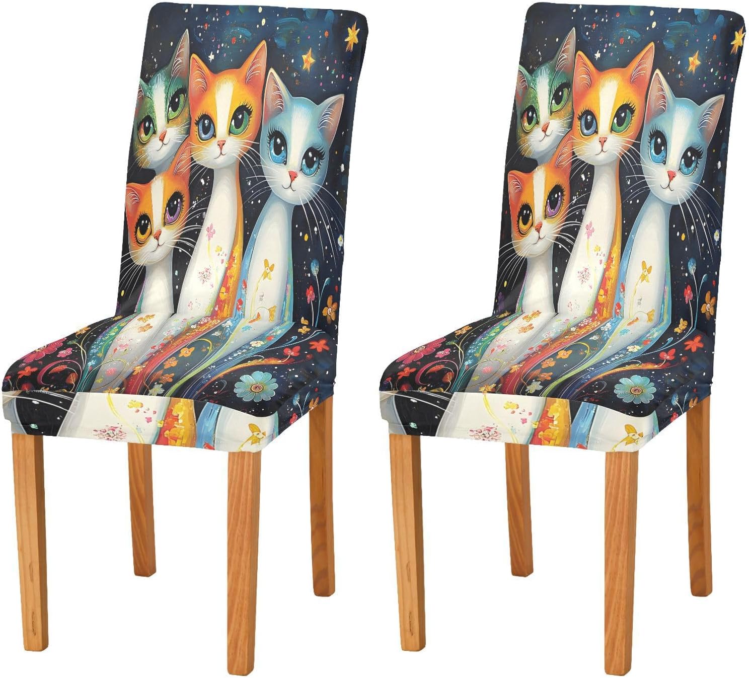 ALAZA Chair Covers for Dining Room, Four Cats Stretch Chair Cover Sets Chair Protector Removable Washable for Ktichen Restaurant Hotel