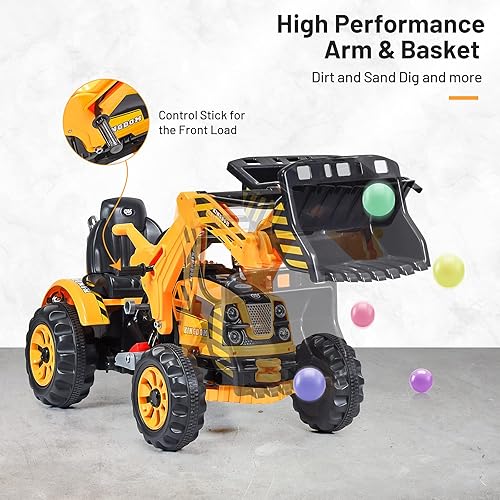 Miniatura 3 de HONEY JOY Excavadora de montar vehículos de construcción alimentados por pilas de 12 V para niños pala cargadora frontal con bocina 2 velocidades