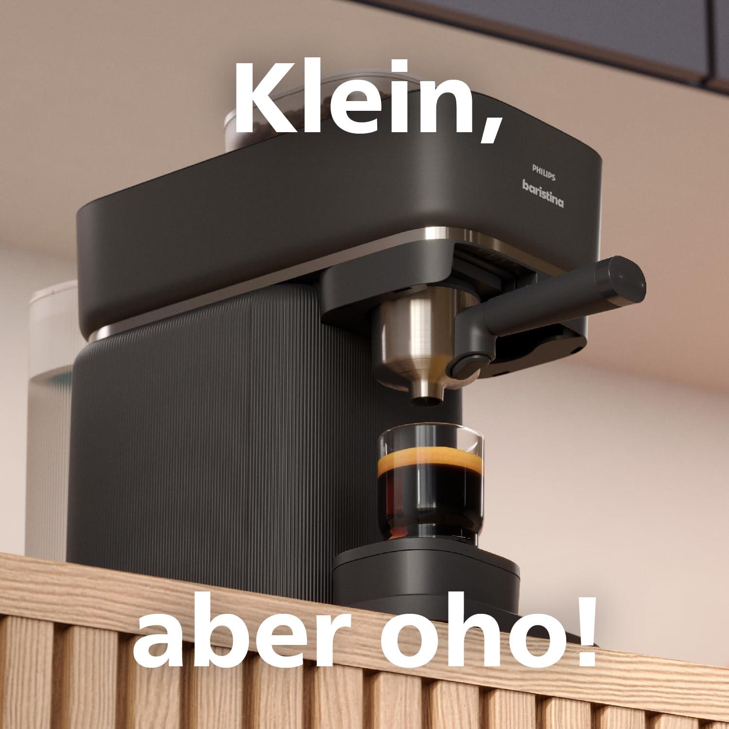 Philips Baristina Espressomaschine BAR300/60, 16-bar-Pumpendruck, automatisches Mahlwerk, kompakt, Schwarzgrau