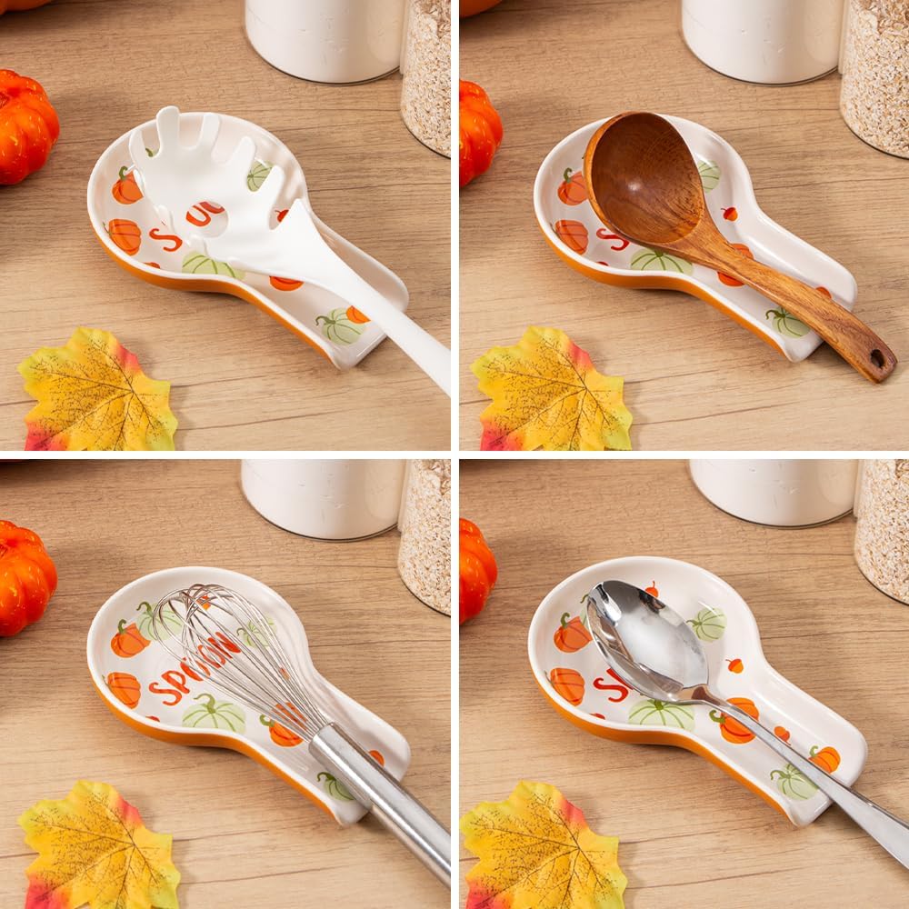 Ceramic Pumpkin Spoon Rest,Fall Utensil Rest, Orange, 1PC
