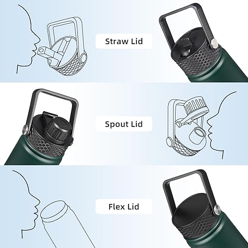 Miniatura 3 de YONICOER Botella de agua aislada con pajilla, termo de acero inoxidable de 32 onzas, vaso térmico de doble pared al vacío con 3 tapas a prueba de
