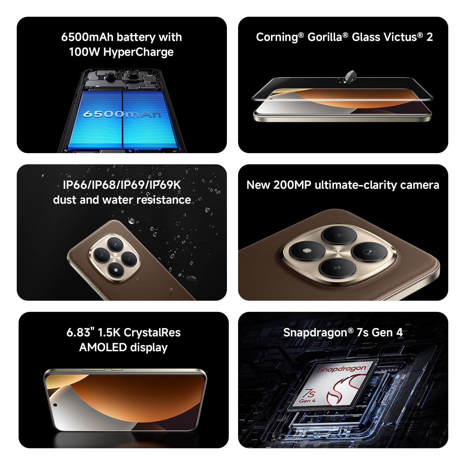 XIAOMI XIAOMI REDMI Note 15 Pro+ 5G - Smartphone de 8+256GB, Pantalla AMOLED 6,83" 1.5K AMOLED, Snapdragon 7s Gen 4, cámara de 200 MP, Hypercharge 100W, Cargador no Incluido, café Moca (Versión ES) in use