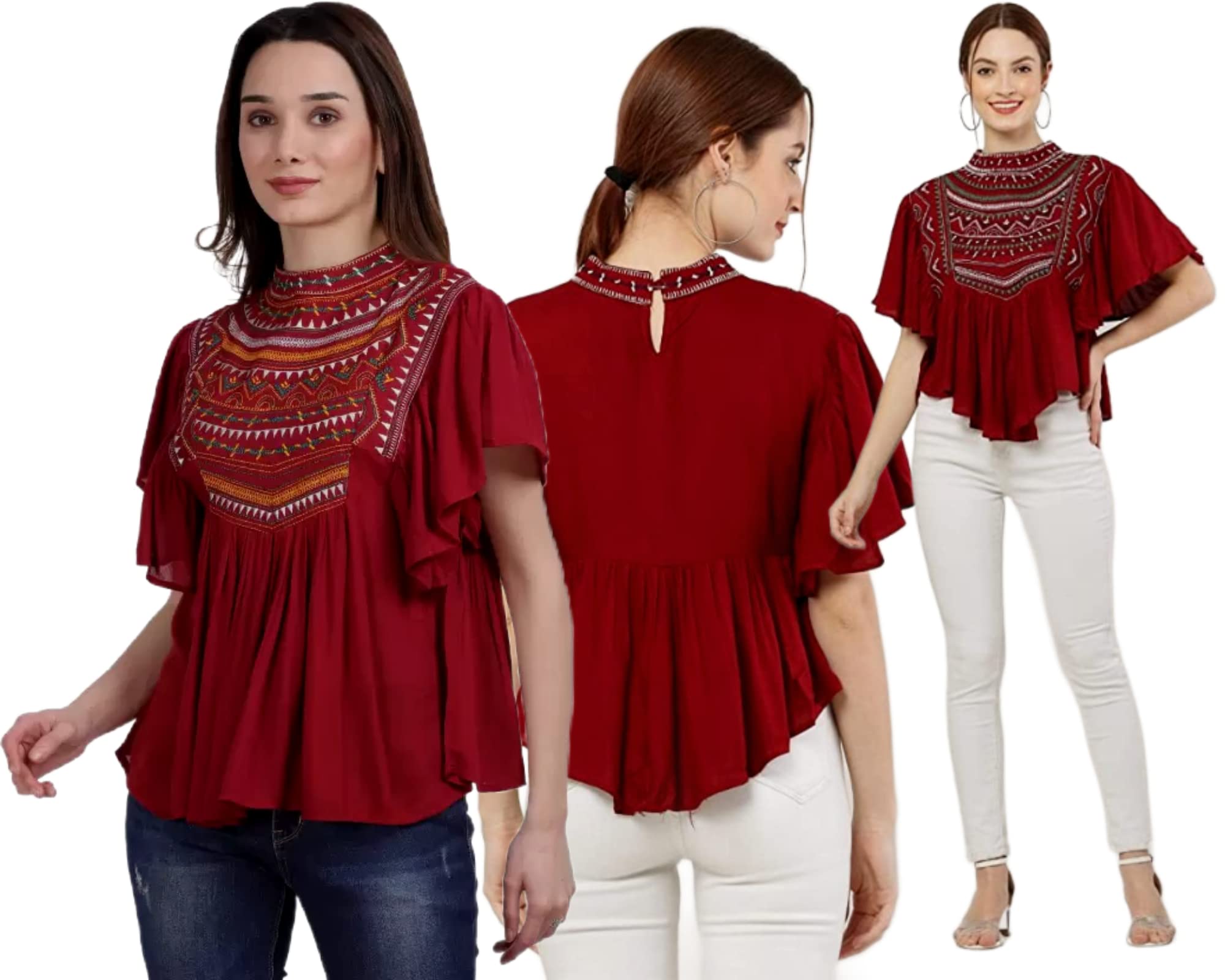 Regular Women's Kaftan Top Maroon, Medium (38)\-picture-22
