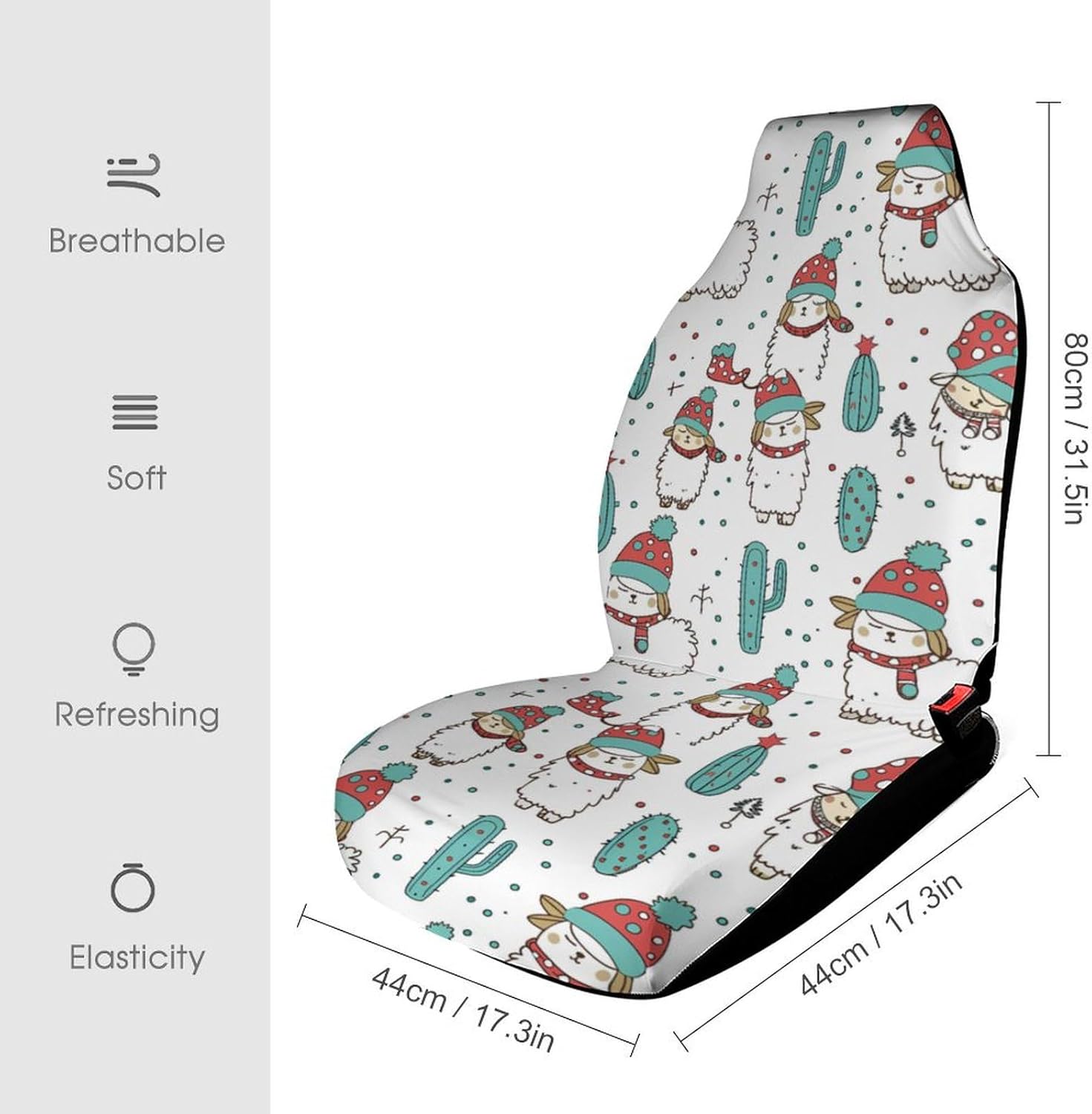 Cute Alpaca New Year Christmas Car Seat Covers Automotive Seat Covers Car Seat Protector Auto Front Seats Protector for Most Cars 2PCS