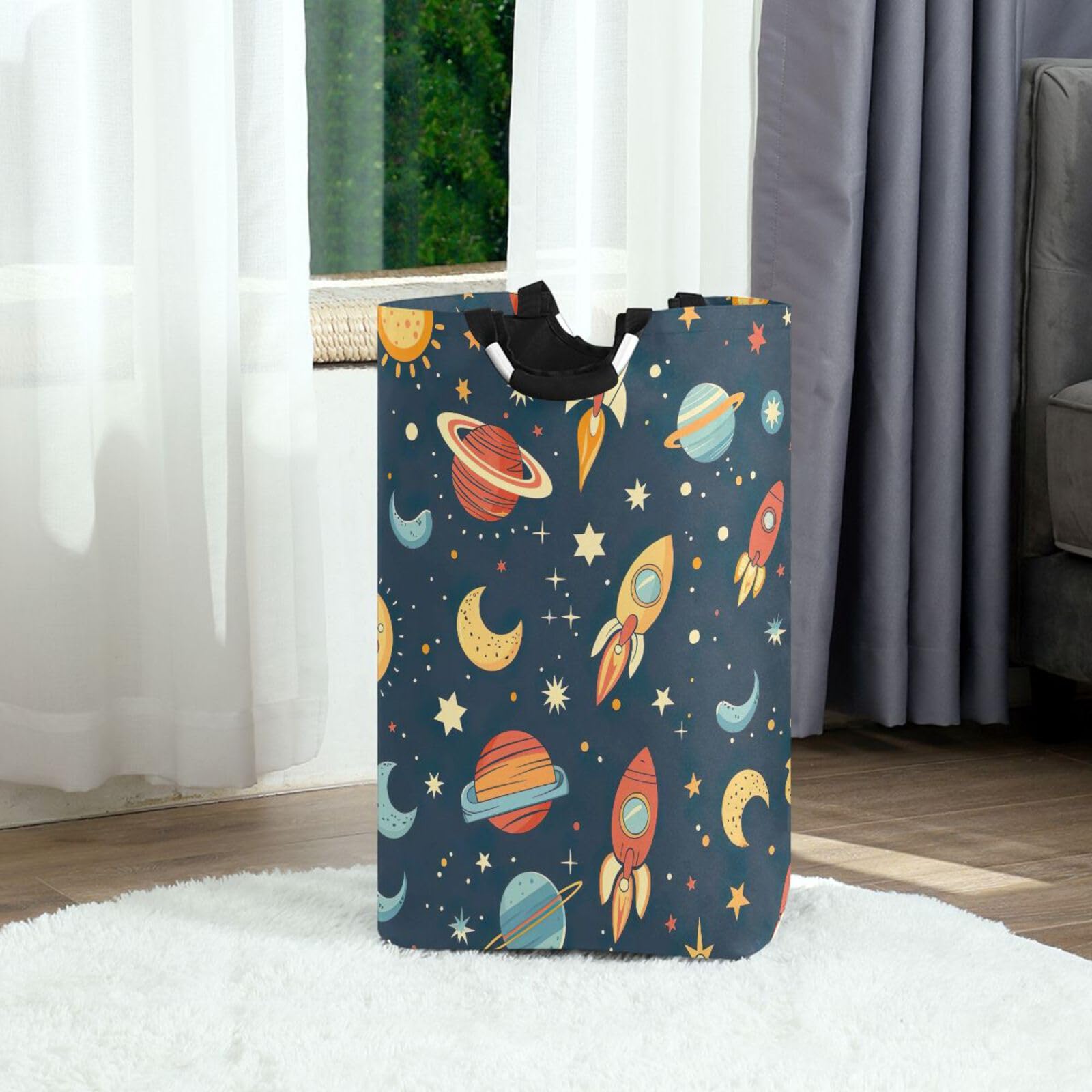 Jihqo Laundry Hamper Basket Solar System Planets Collapsible Nursery Storage Bin Waterproof Clothing Baskets for Home Bedroom Bathroom Washing Room