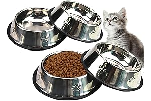 Feline-Friendly Outdoor Feast: Fhiny 4PCS Stainless Steel Cat Bowls for Outdoor Adventures