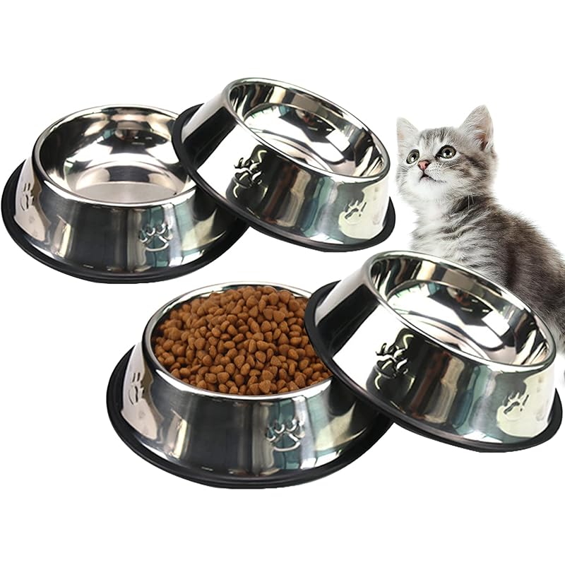 Potes para Gatos em Aço Inoxidável com Base Antiderrapante Fhiny, 6 oz, Pacote com 4