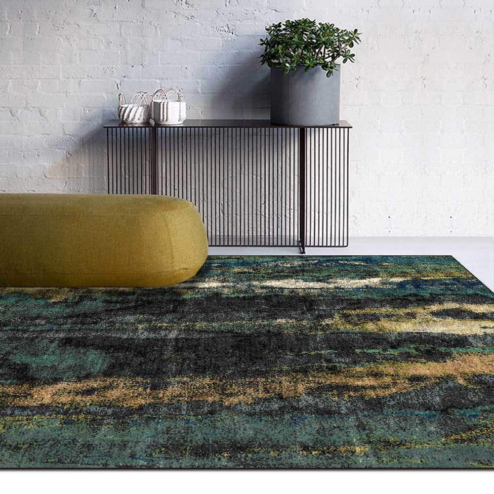MMDSNX Modern Area Rug Designer Carpet Modern abstract dark green black Short Pile, Bordered, Soft，Machine washable-200x300
