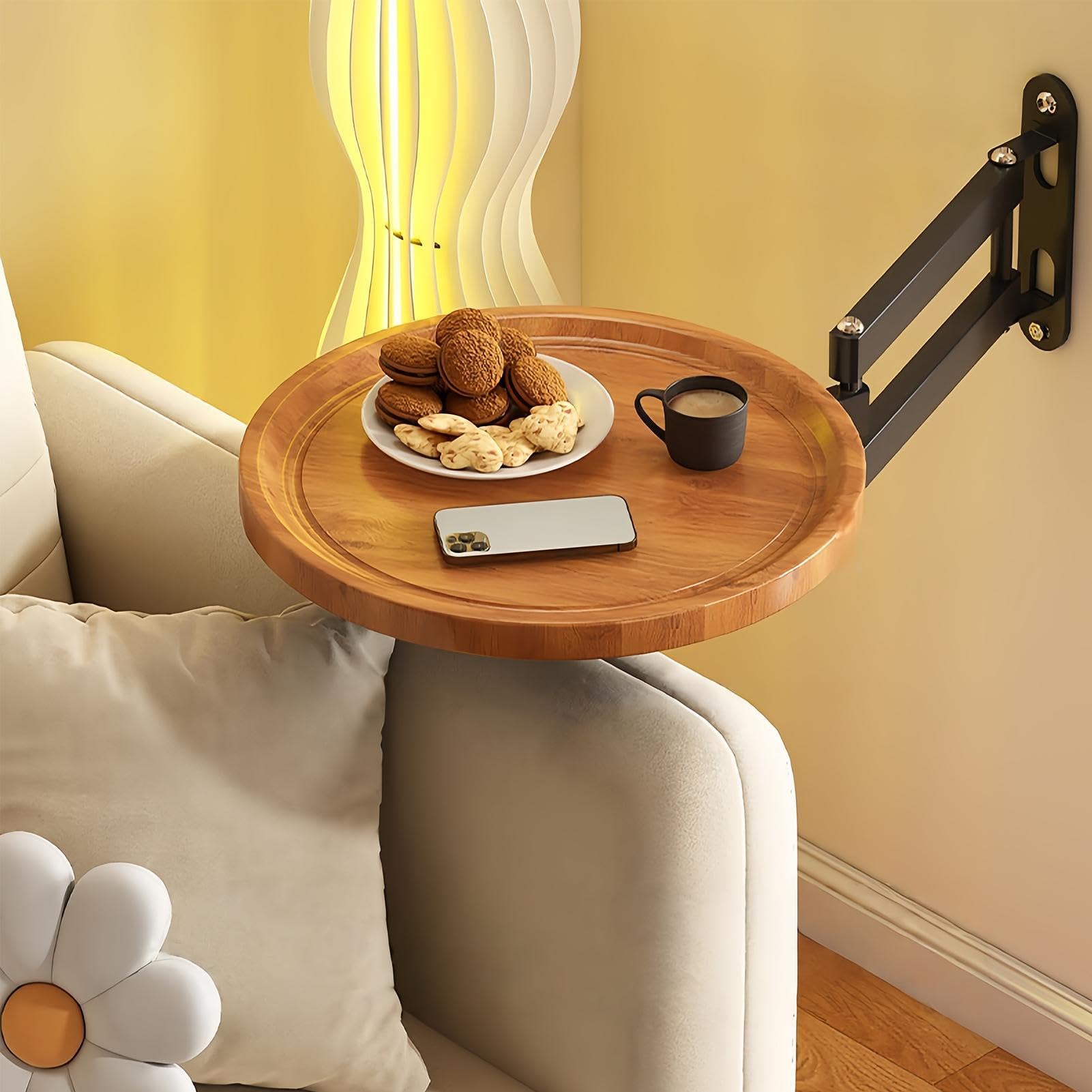 Vassoio Appeso a Parete Pieghevole Ripiano Retrattile Montato a Muro | Tavolino Rotondo Per Piccoli Spazi Casa Appartamento Camera da Soggiorno Cucina Portatile Telefono Snack