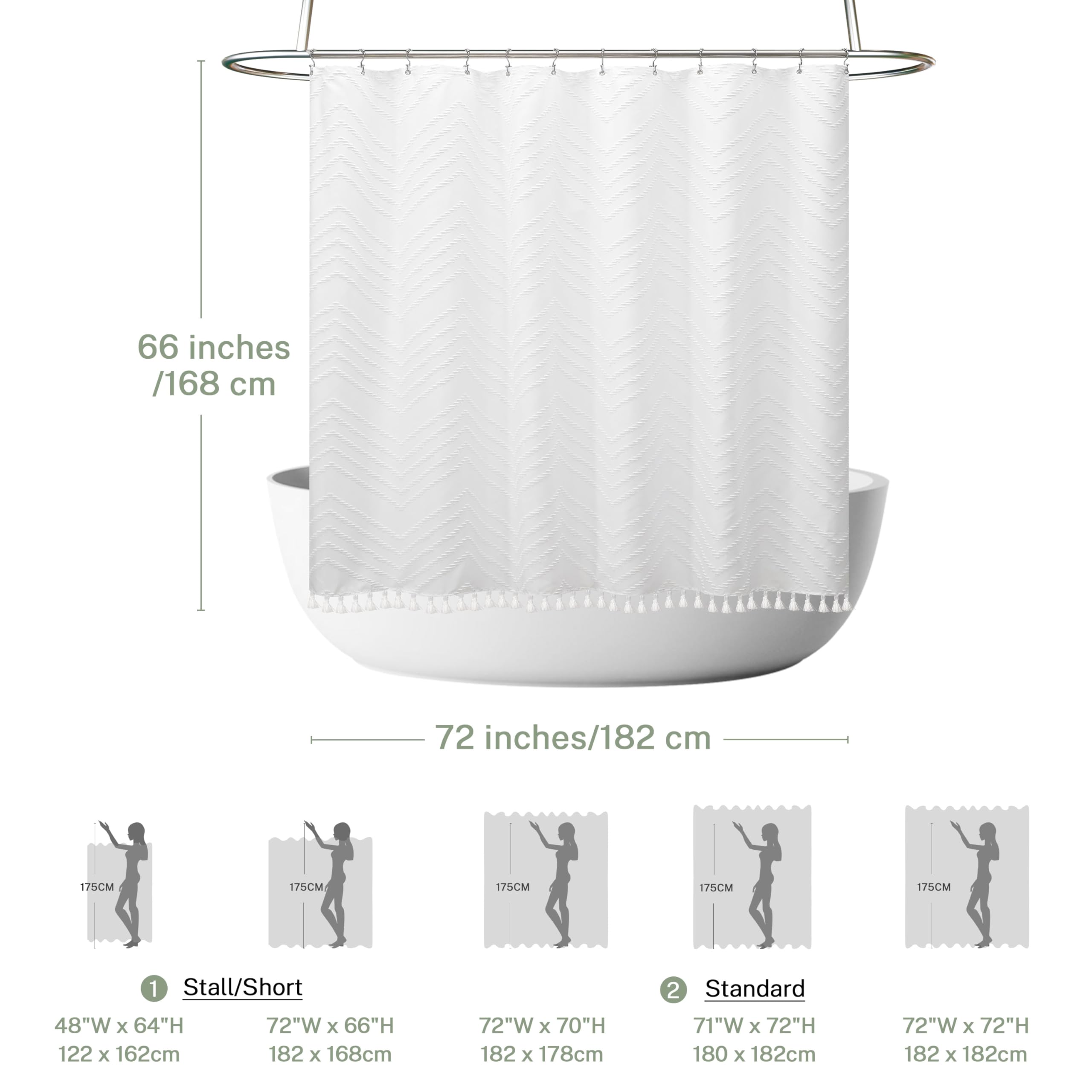 Pom Pom Duschvorhang Weiß – Boho-Stil Mit Quasten, Extra Groß 198x198 Cm Aus Polyester