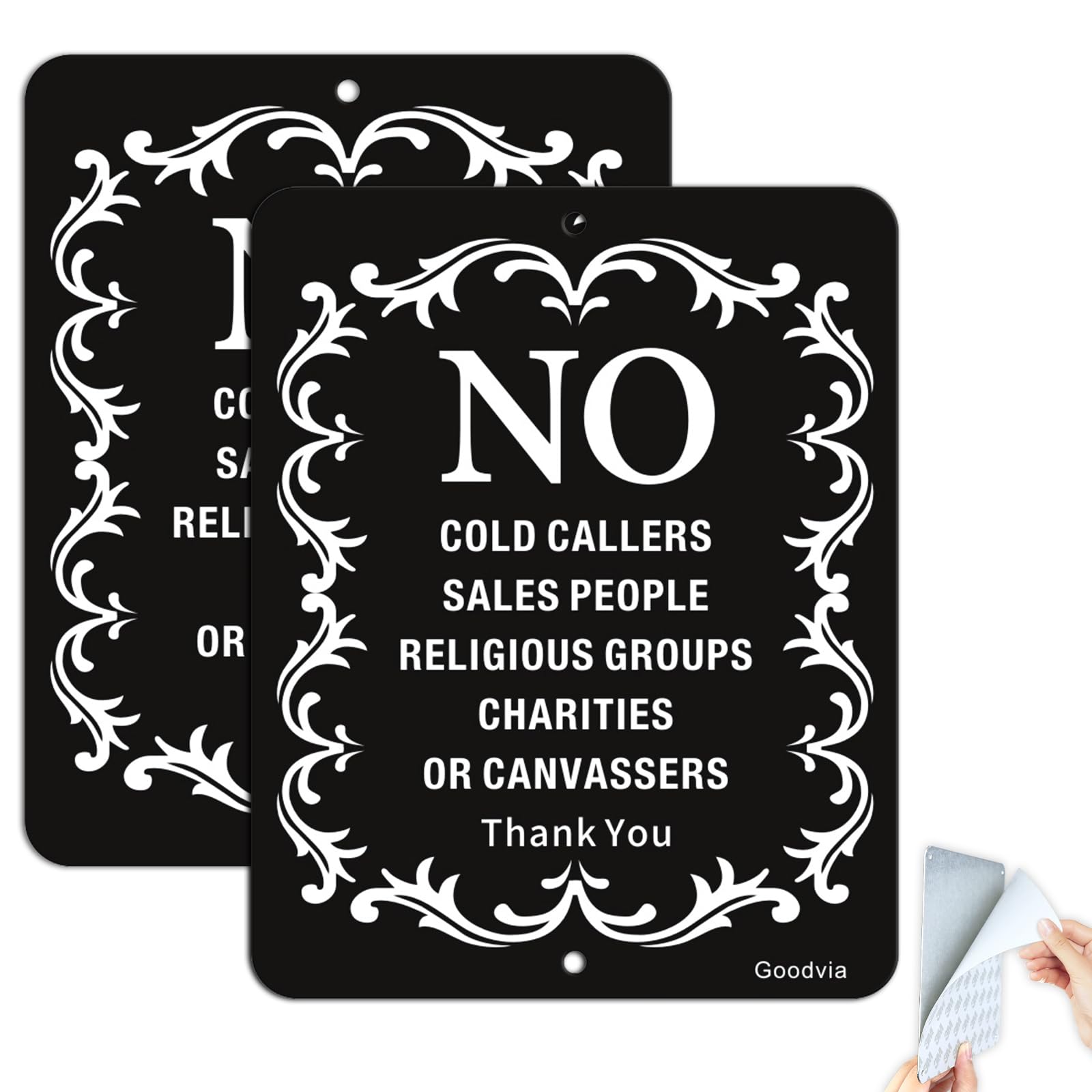 Goodvia 2-Pack No Cold Callers Sign Reflective Metal 5.9 x 4.7 Inches, No Cold Callers Stickers Self-adhesive - Modern Design for Indoor and Outdoor Use