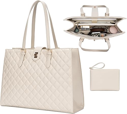 Bolsa acolchada para laptop para mujer, bolsa de trabajo de 15.6 pulgadas, bolso de hombro de gran capacidad para negocios, oficina, viajes, uso