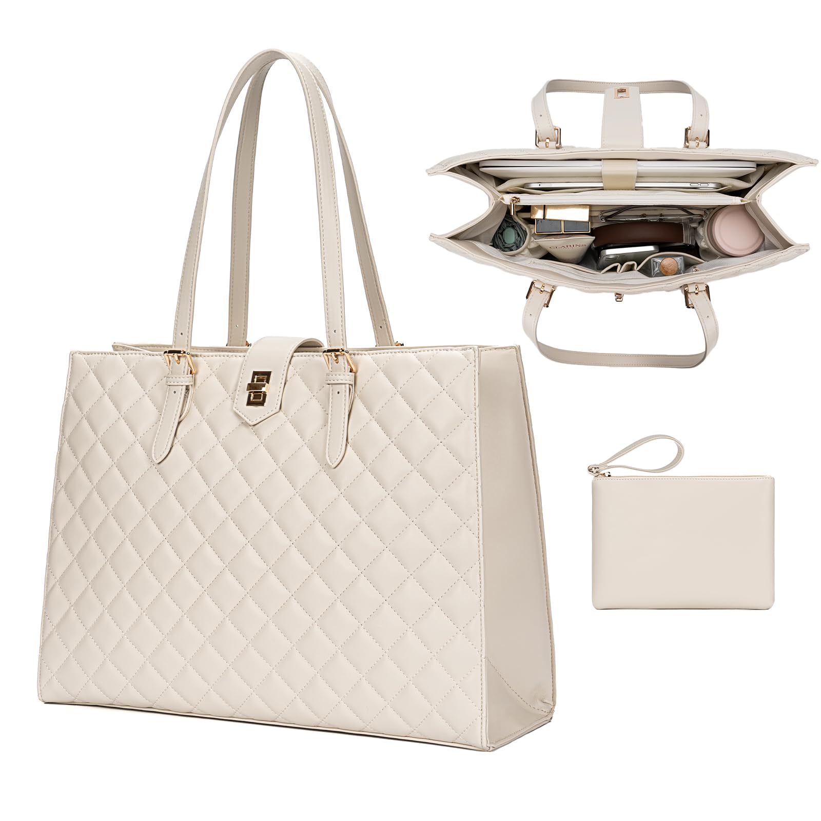 Quilted Laptop Tote Bag for Women,15.6" Work Bag,Large Capacity Shoulder Handbag for Business,Office,Travel,Daily Use