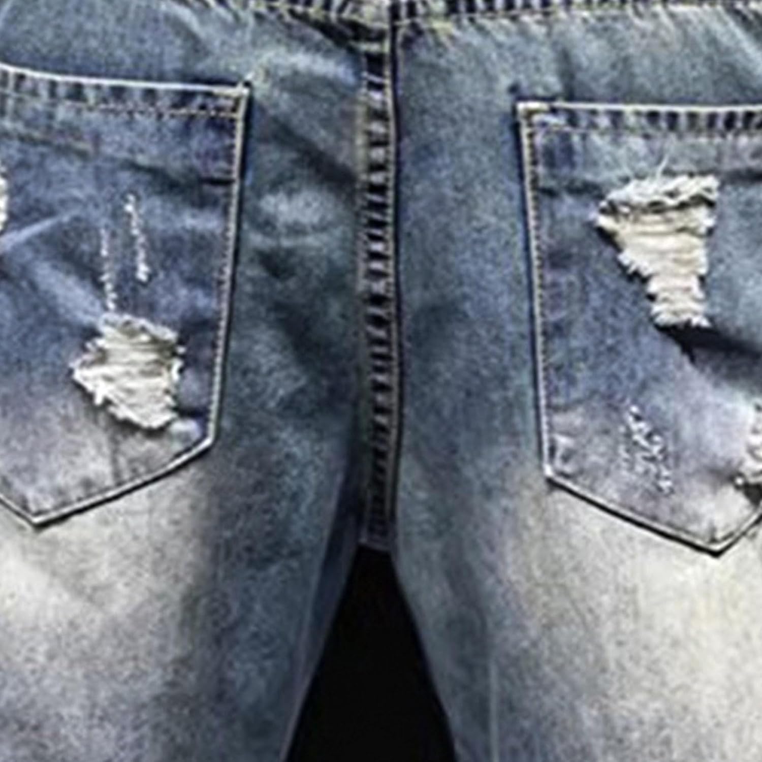 Men Regular Fit Street Ripped Jeans Distressed Denim Pants with Holes Y2K Classic Flip Hem Harem Trousers