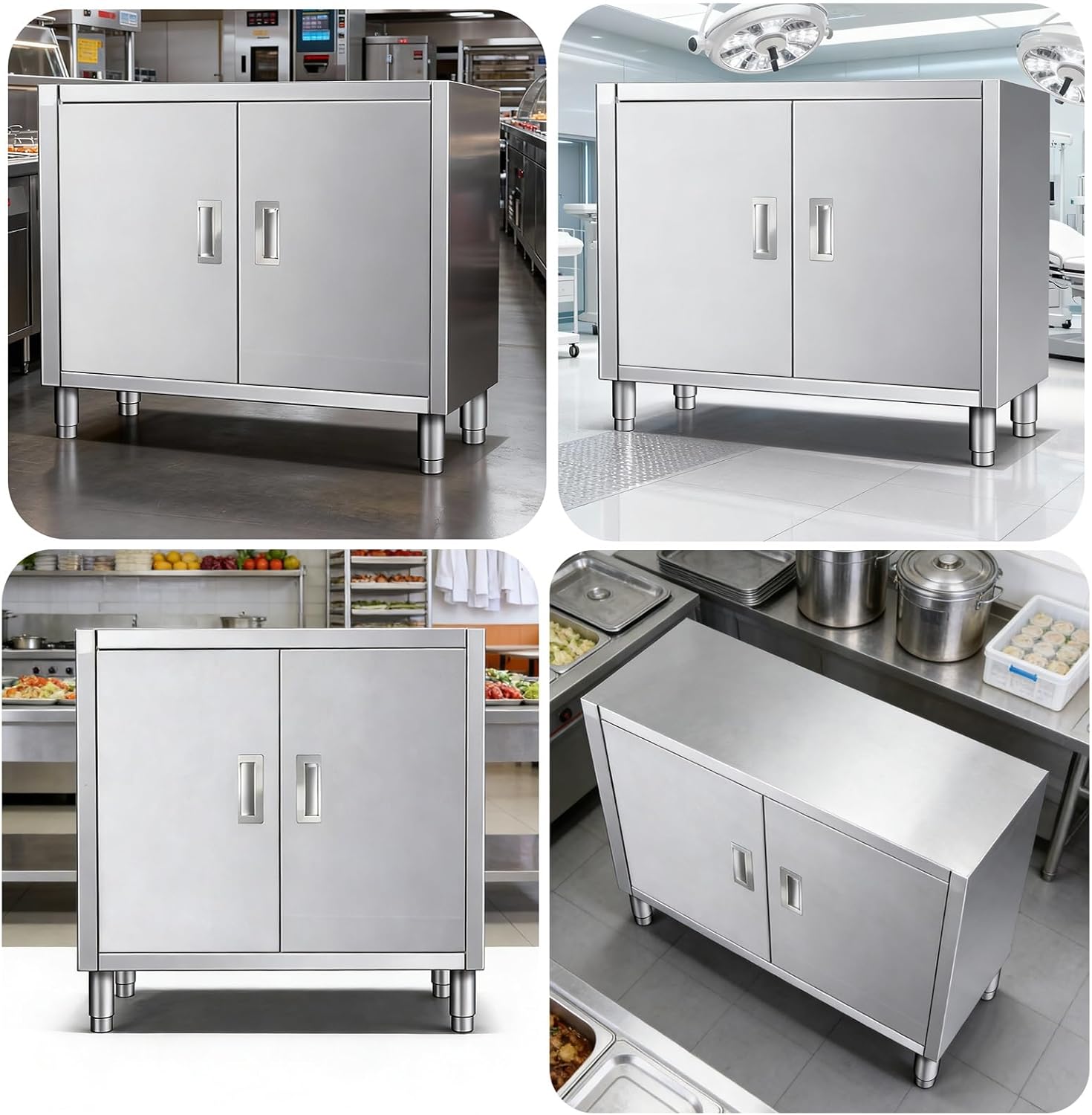 Commercial Stainless Steel Worktop Kitchen Cutting Chopping Board Worktable Double Door Worktop Multifunctional Metal Storage Cabinet Integral Welded 60x35x80cm