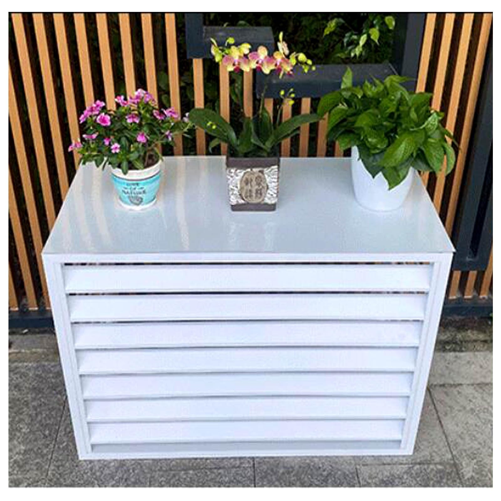 AYCDL Durable Air Conditioner Fence Privacy Screen with Anti-Corrosion Coating for Outdoor Unit Protection and Plant Display,White-100x50x70cm