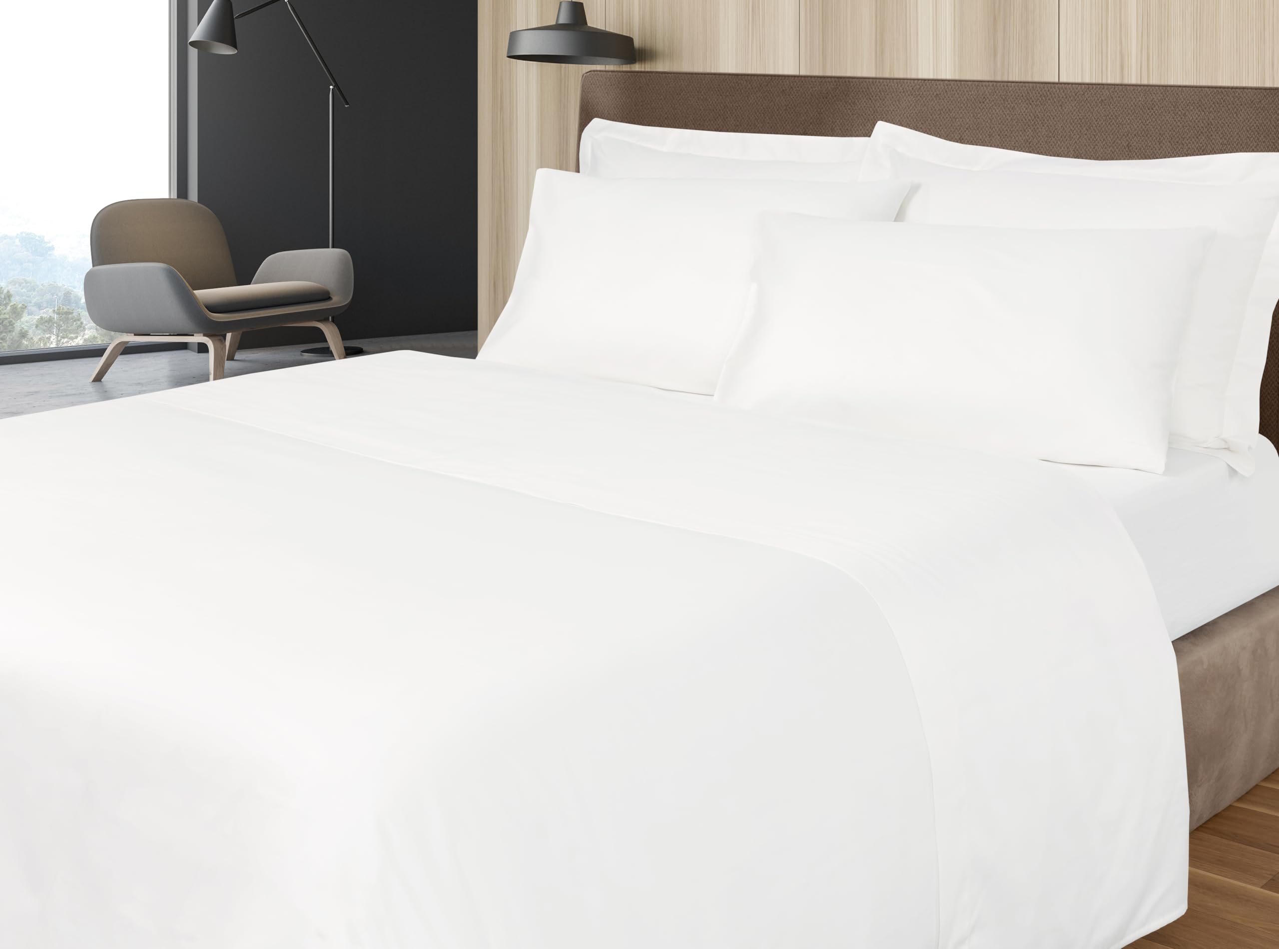 Snugglemore White Luxury 300 Thread Count Cotton Sateen Flat Sheet In 3 Colours Made In Portugal (, Double)