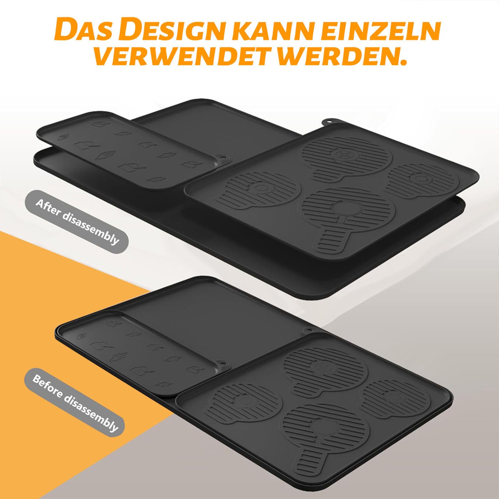 Gleitunterlage für Ninja Creami Eismaschine NC700/500/300 Arbeitsplattenmatte, 3 Stück Silikonmatte Set für Ninja Creami Zubehör mit Ablaufrinne, Verdicktes Design zur Reduzierung von Vibrationsgeräus